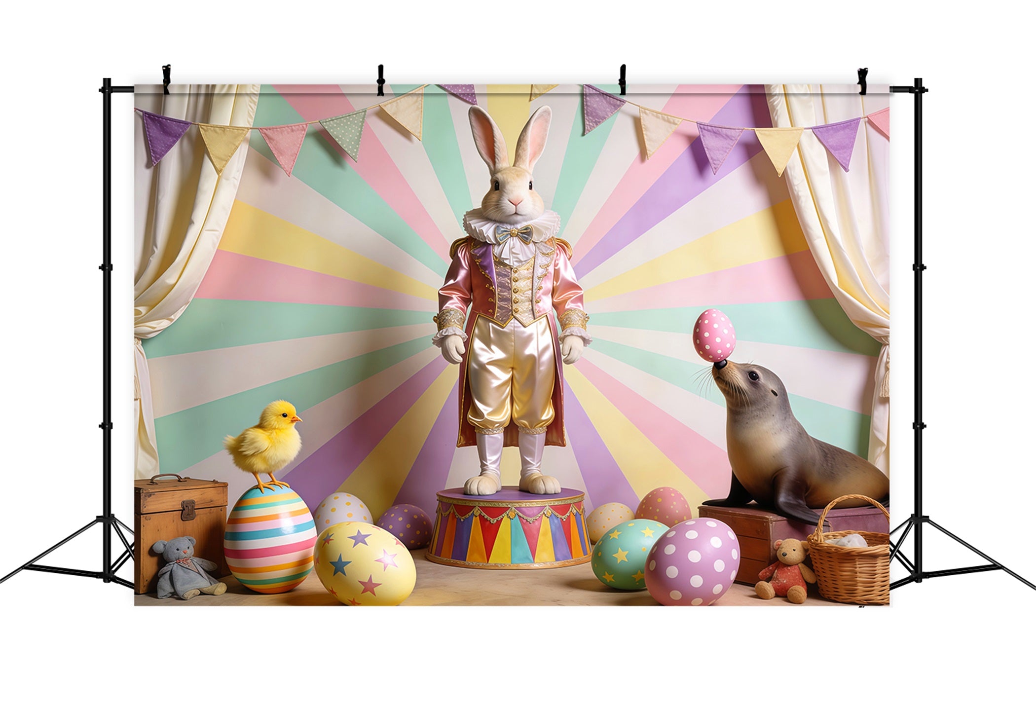 Peter Rabbit Photography Backdrop Carnival Bunny Chick Seal Stage Happy Easter Photo Backdrop LXX62-71