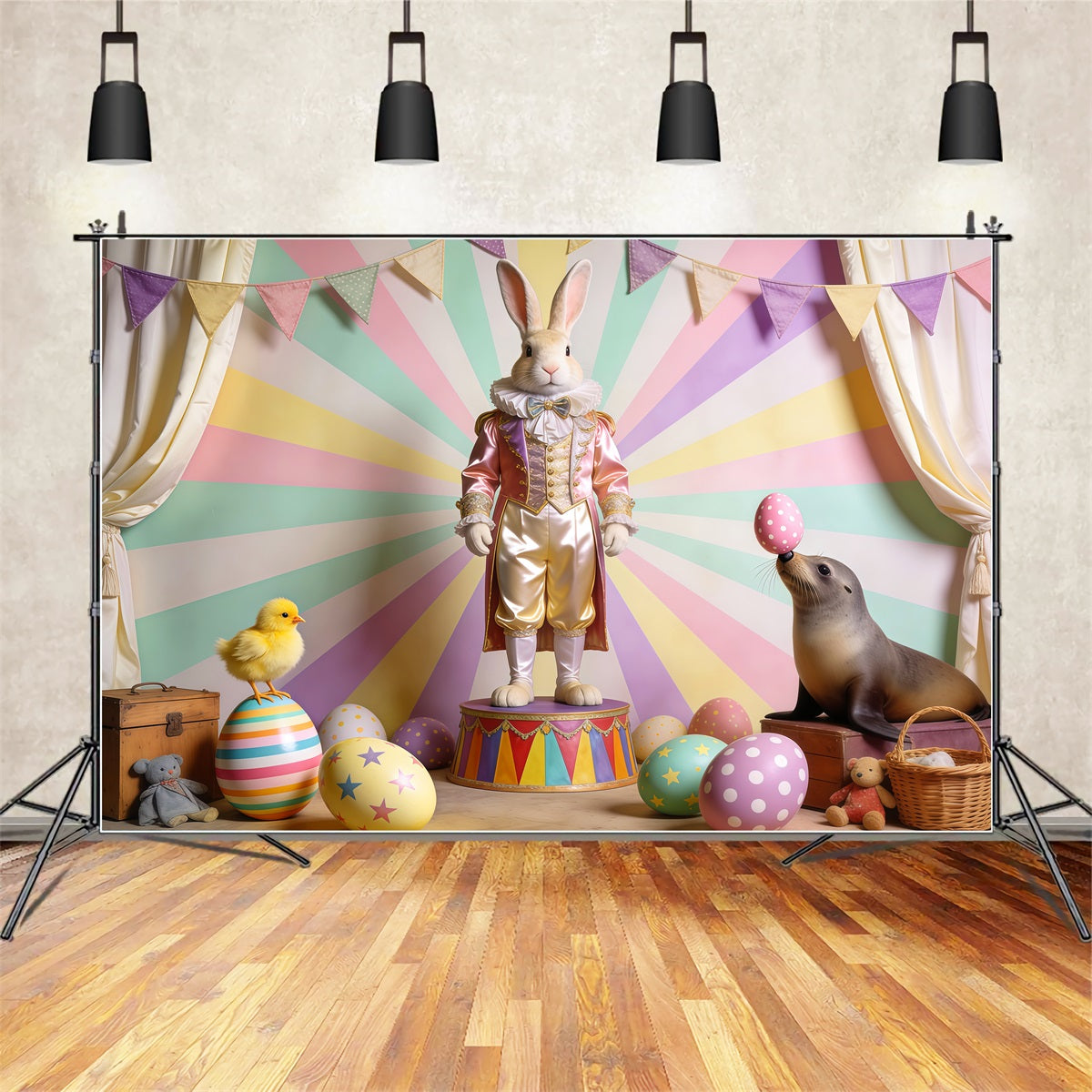 Peter Rabbit Photography Backdrop Carnival Bunny Chick Seal Stage Happy Easter Photo Backdrop LXX62-71