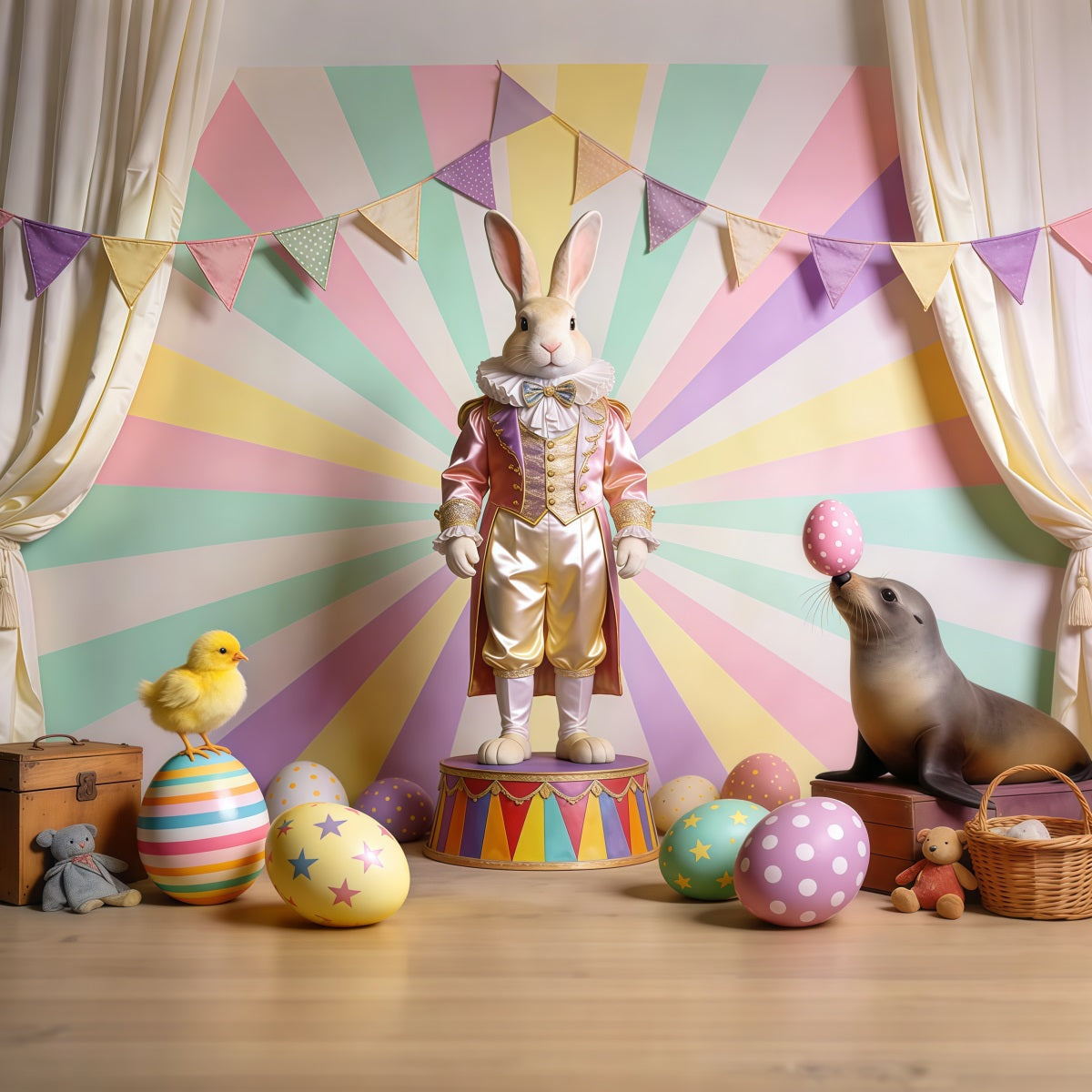 Peter Rabbit Photography Backdrop Carnival Bunny Chick Seal Stage Happy Easter Photo Backdrop LXX62-71