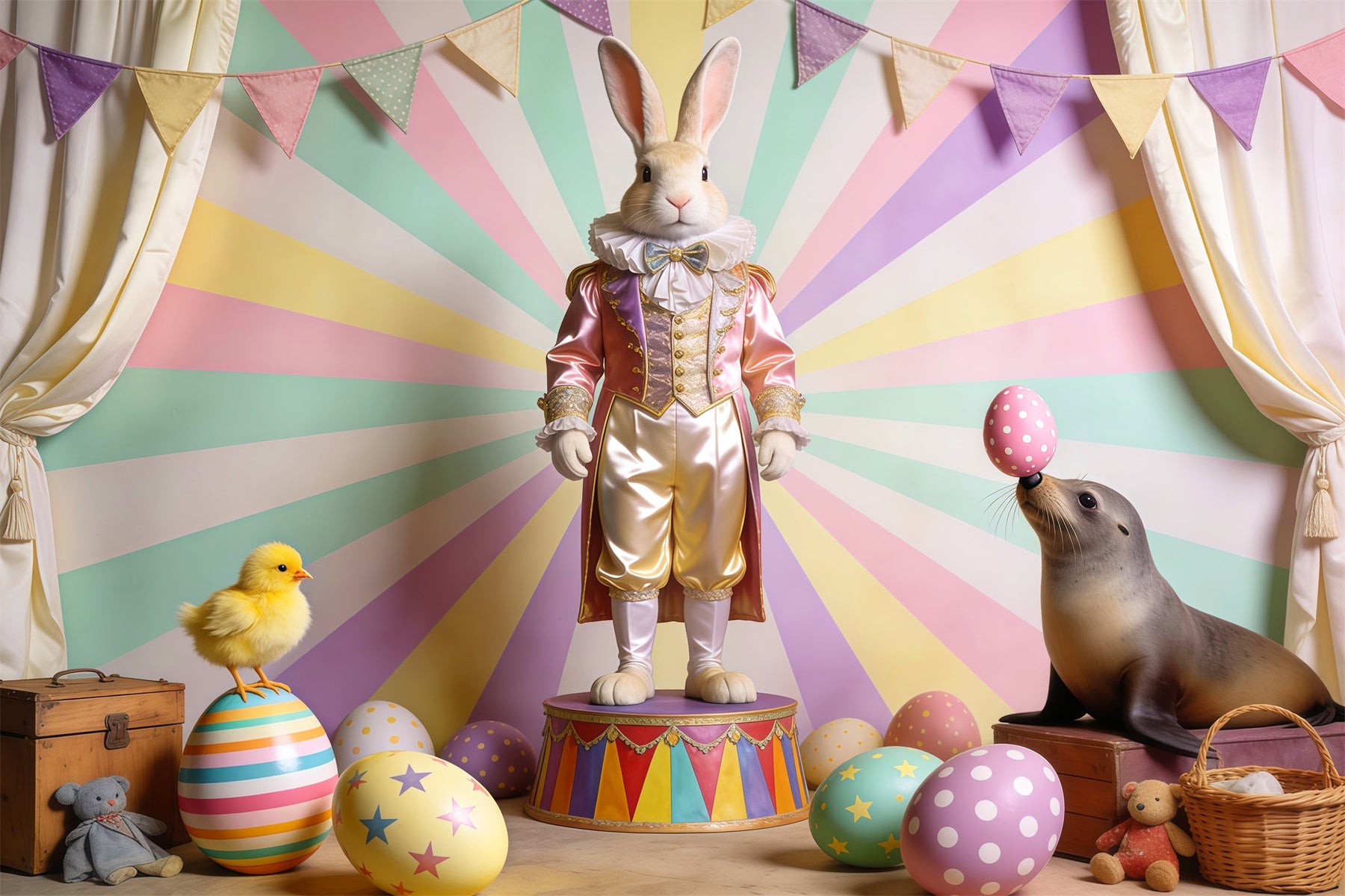 Peter Rabbit Photography Backdrop Carnival Bunny Chick Seal Stage Happy Easter Photo Backdrop LXX62-71