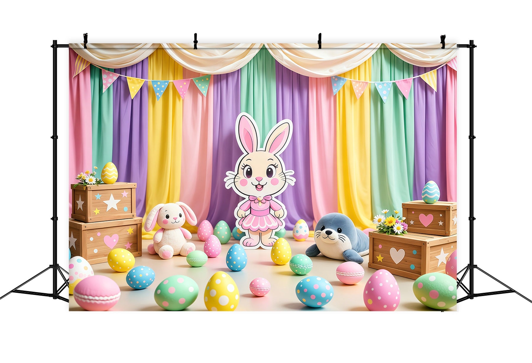 Peter Rabbit Photography Backdrop Pastel Curtain Cartoon Bunny Stage Happy Easter Photo Backdrop LXX62-72