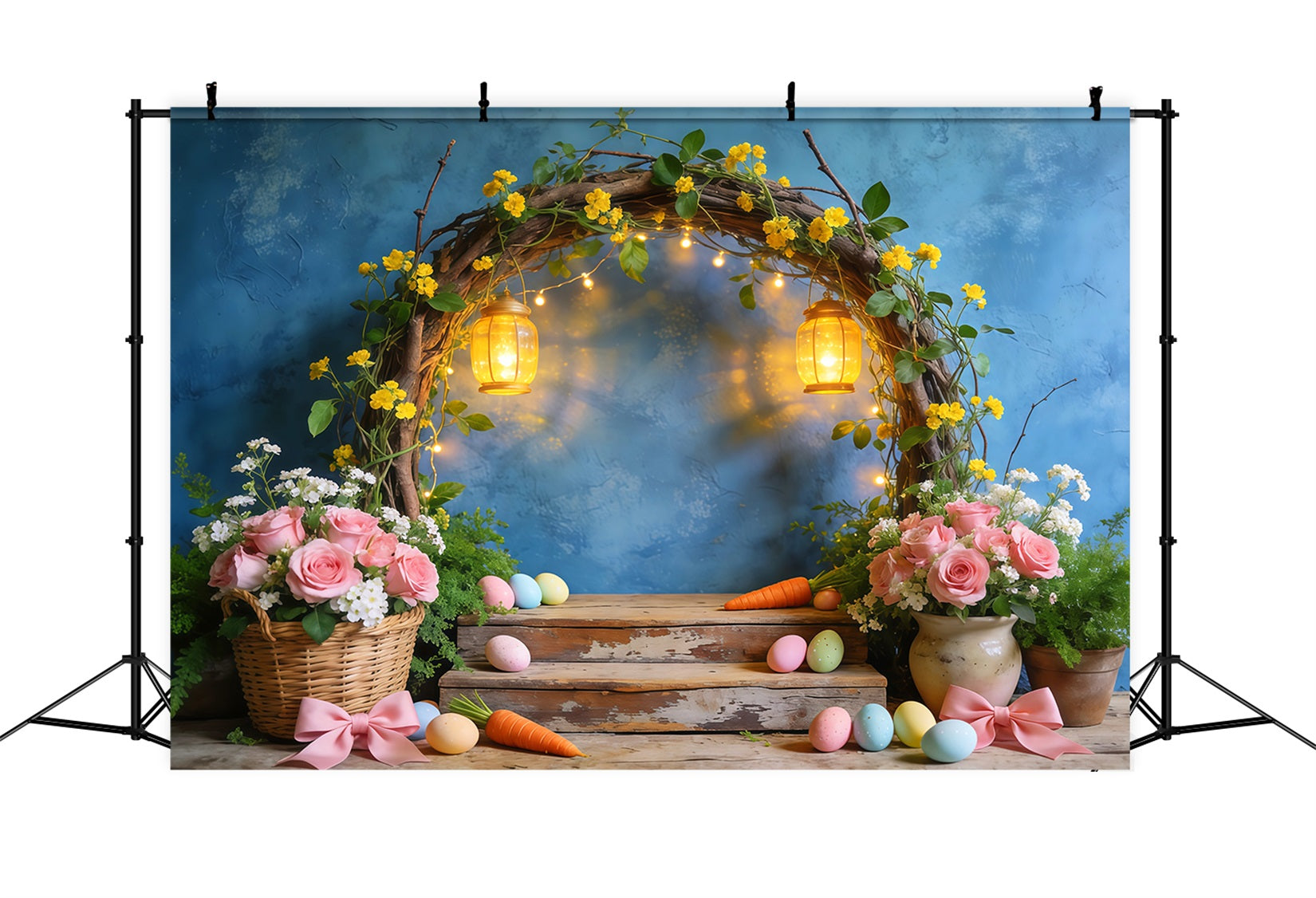 Easter Stage Backdrops Rustic Floral Lantern Arch Display Photography Backdrop Easter LXX62-73