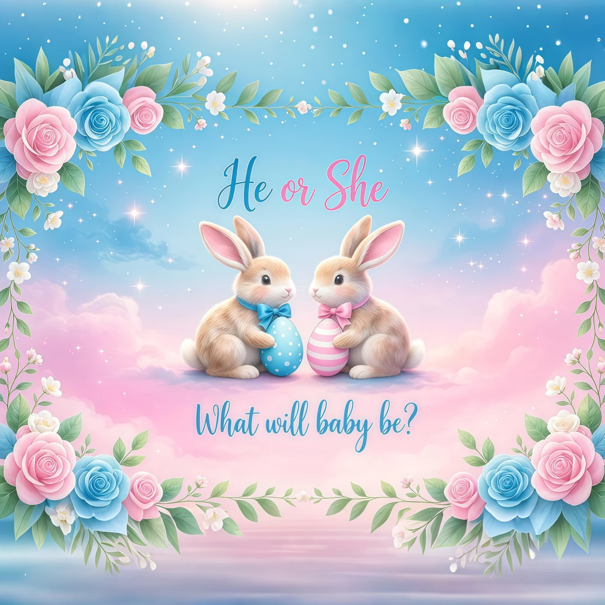 Easter Gender Reveal Backdrop Bunny He Or She Flower Photography Backdrops Easter LXX62-76