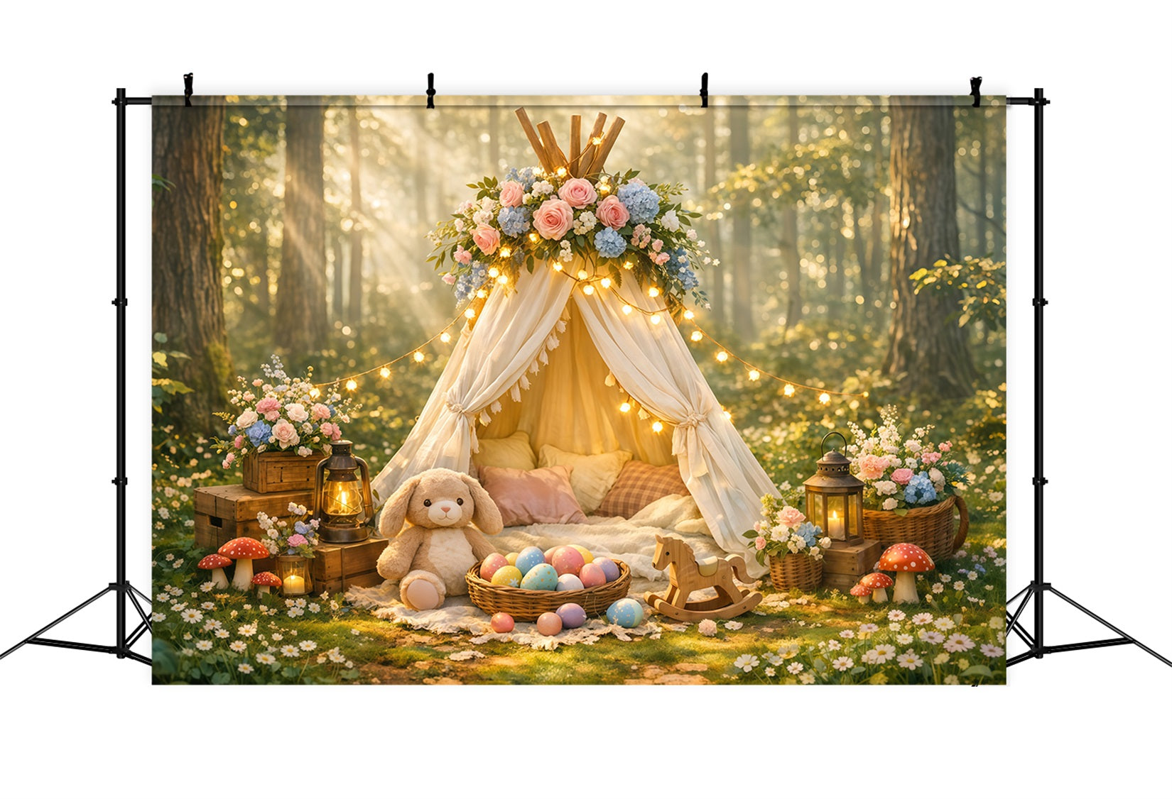 Baby Easter Backdrop Enchanted Forest Floral Teepee Easter Party Backdrop LXX62-77