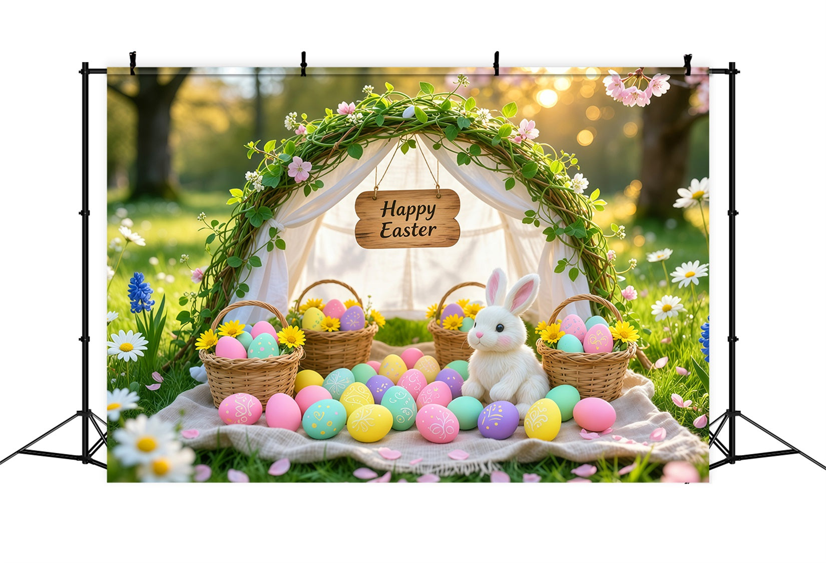 Easter Photo Backdrops Church Spring Meadow Egg Basket Arch 10x10 Easter Backdrop LXX62-79