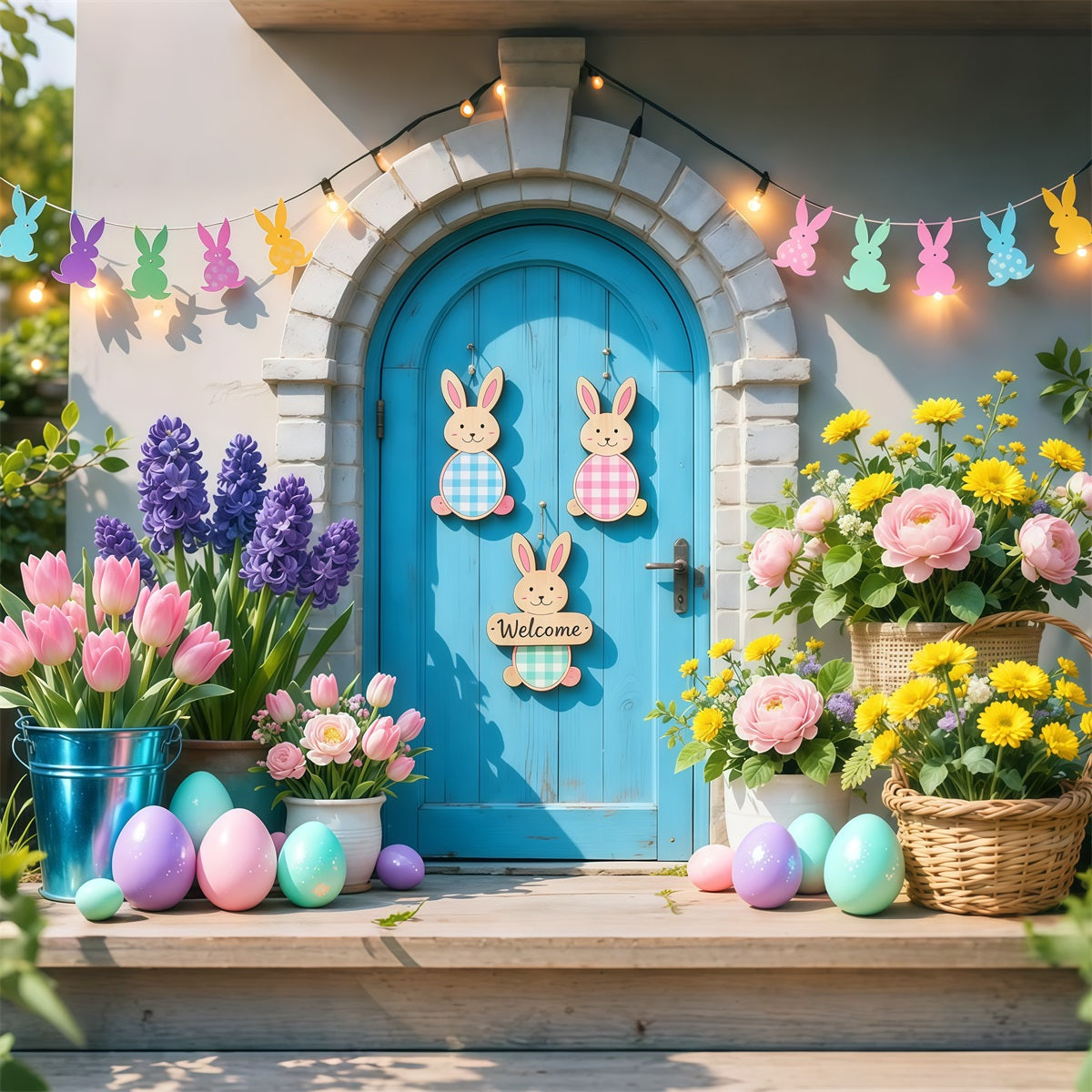 Easter Baby Backdrop Pastel Bunny Welcome Doorway Easter Backdrop Photo LXX62-80