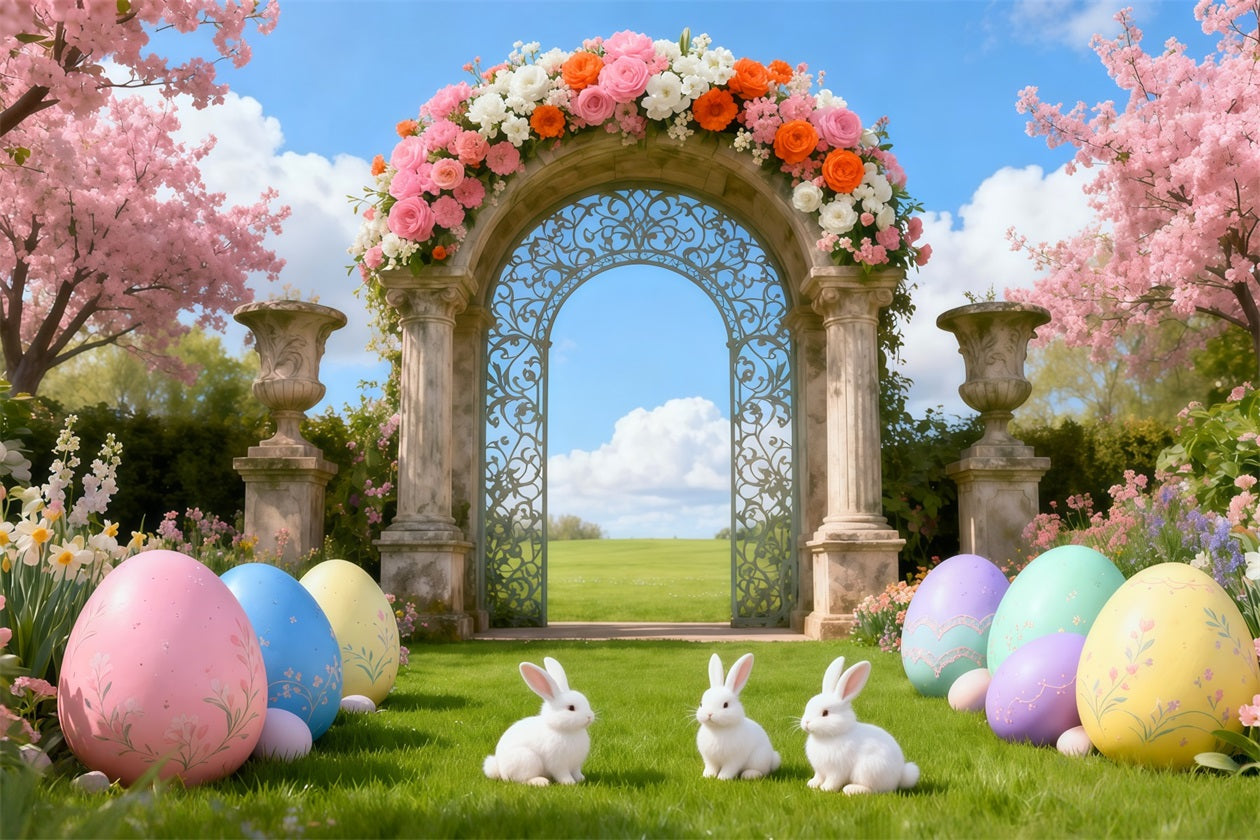 Photography Easter Bunny Backdrop Cherry Blossom Garden Archway Easter Theme Backdrop LXX62-81