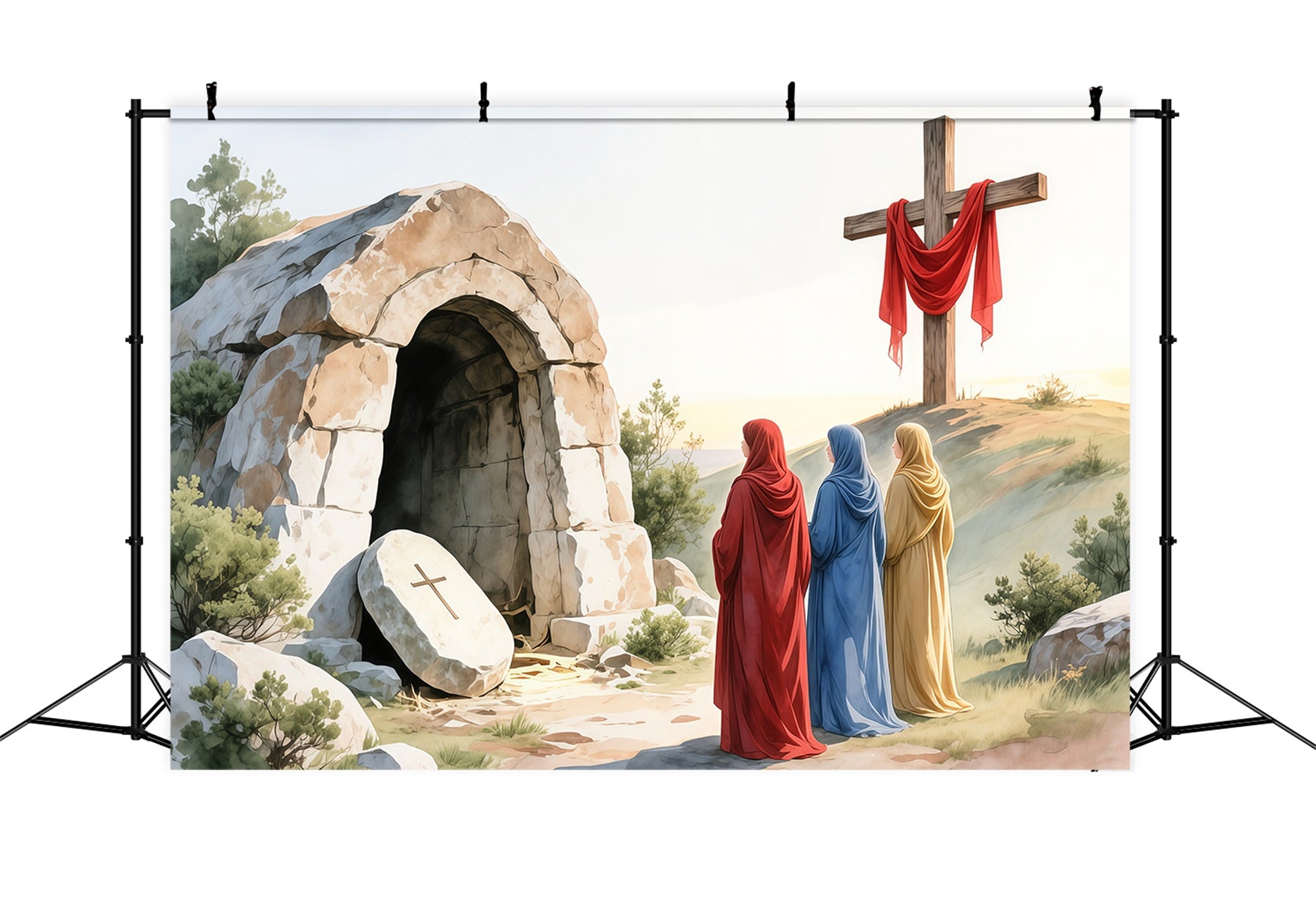 Religious Easter Photo Backdrop Resurrection Cross Empty Tomb Photography Easter Backdrops LXX62-83