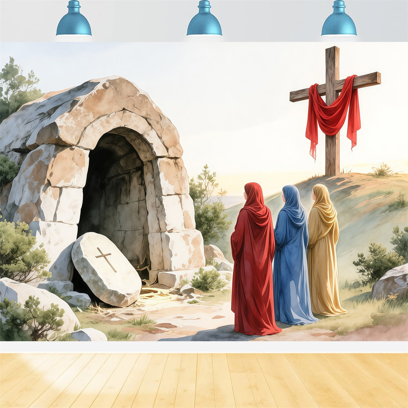 Religious Easter Photo Backdrop Resurrection Cross Empty Tomb Photography Easter Backdrops LXX62-83