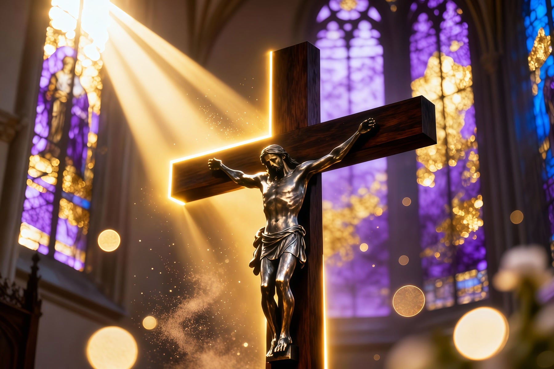 Christian Easter Photo Backdrops Golden Light Cathedral Crucifix Photo Shoot Easter Backdrop LXX62-86