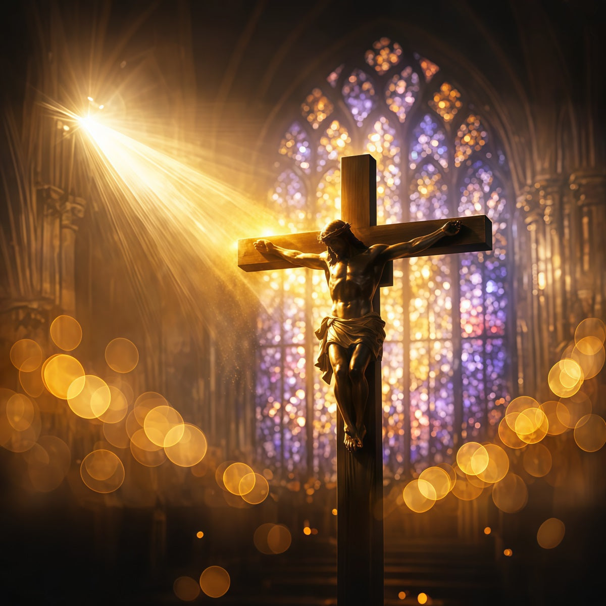 Christian Easter Photo Backdrops Radiant Stained Glass Crucifix Photo Shoot Easter Backdrop LXX62-87