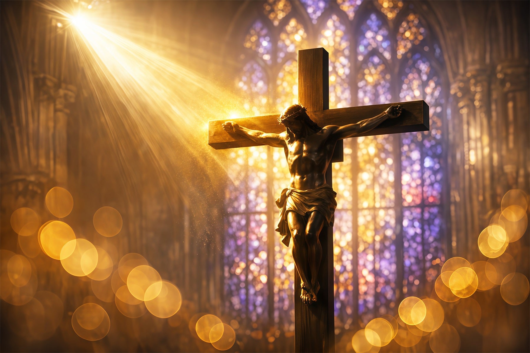 Christian Easter Photo Backdrops Radiant Stained Glass Crucifix Photo Shoot Easter Backdrop LXX62-87