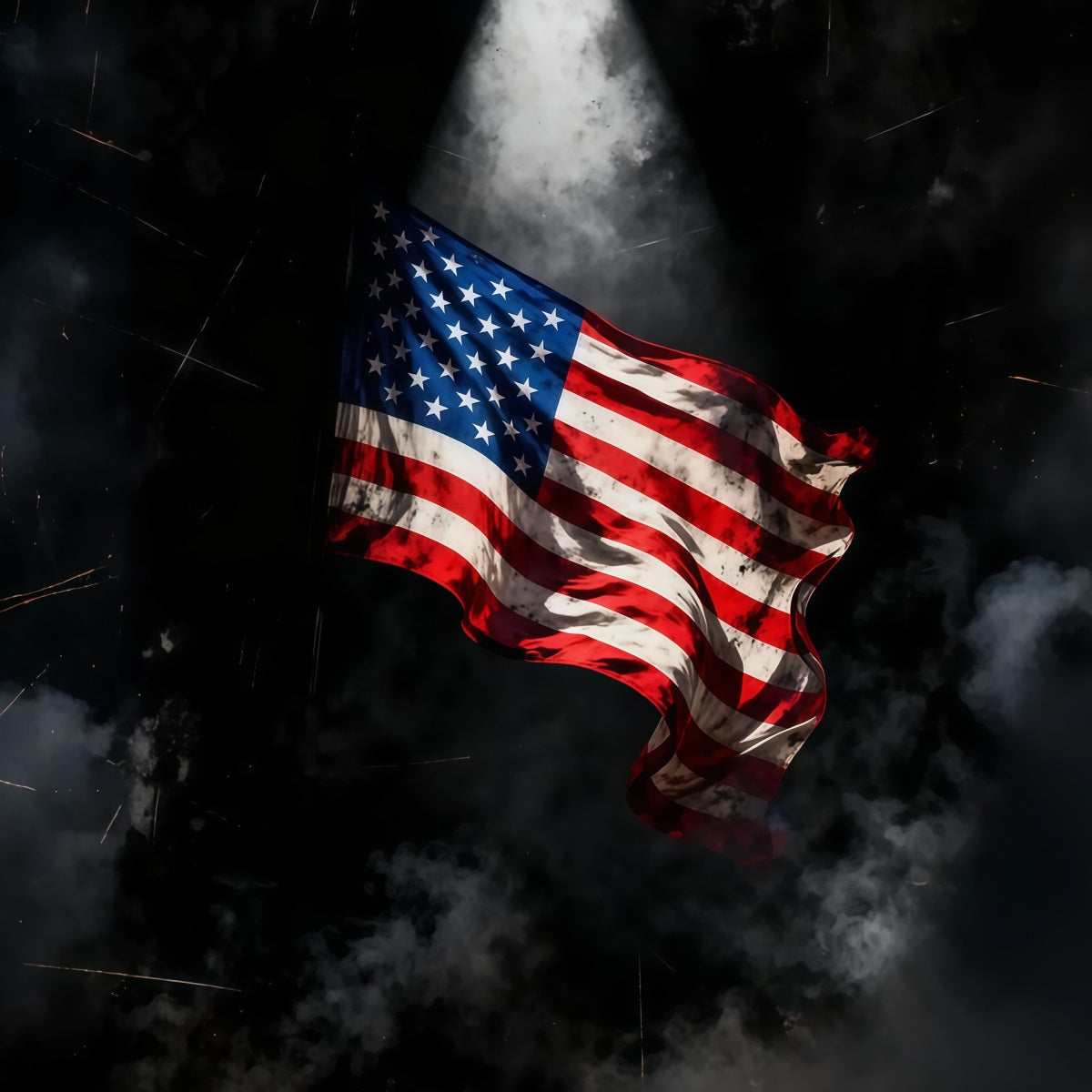 American Flag Portrait Backdrop Dramatic Spotlight Patriotic 4th of July Photo Backdrop LXX62-9