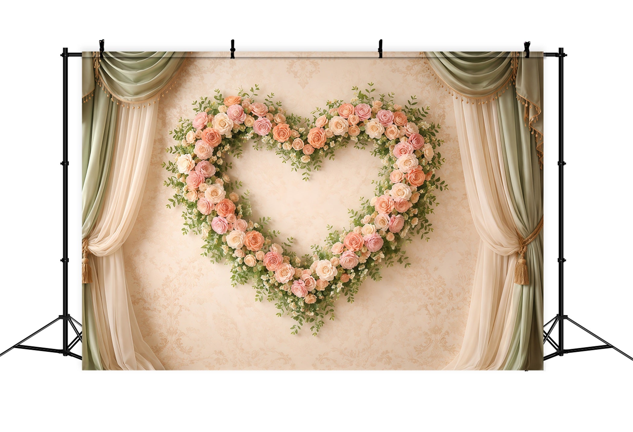 Heart Floral Frame Mother's Day Backdrop Classic Curtain Rose Mother's Day Backdrop Ideas LXX63-11