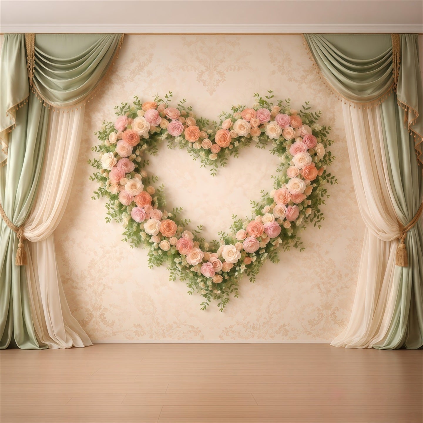 Heart Floral Frame Mother's Day Backdrop Classic Curtain Rose Mother's Day Backdrop Ideas LXX63-11
