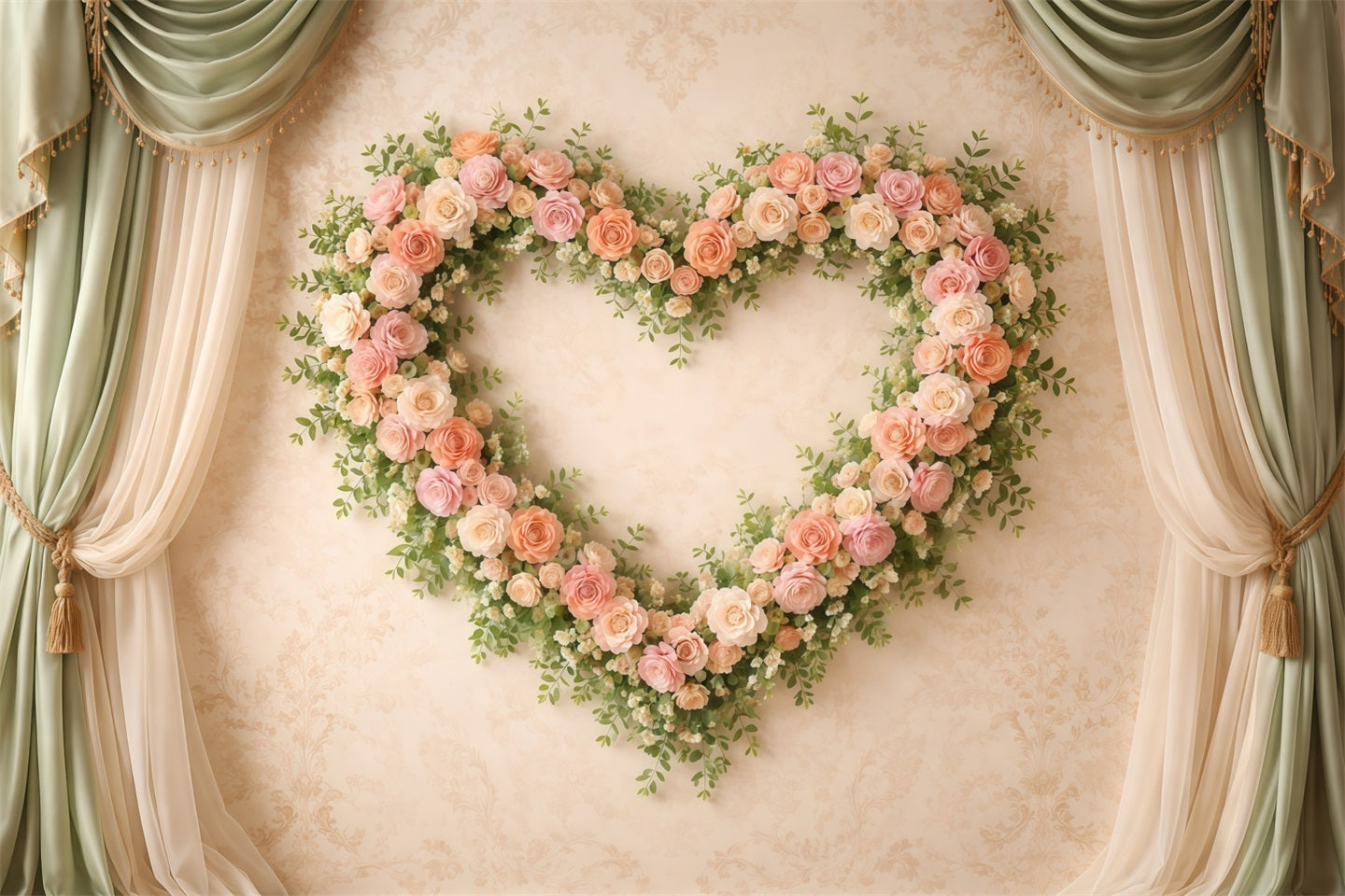 Heart Floral Frame Mother's Day Backdrop Classic Curtain Rose Mother's Day Backdrop Ideas LXX63-11