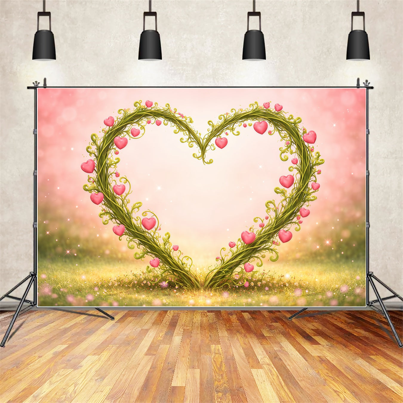 Heart Floral Frame Mother's Day Backdrop Whimsical Vine Pink Love Mother's Day Backdrop Ideas LXX63-12