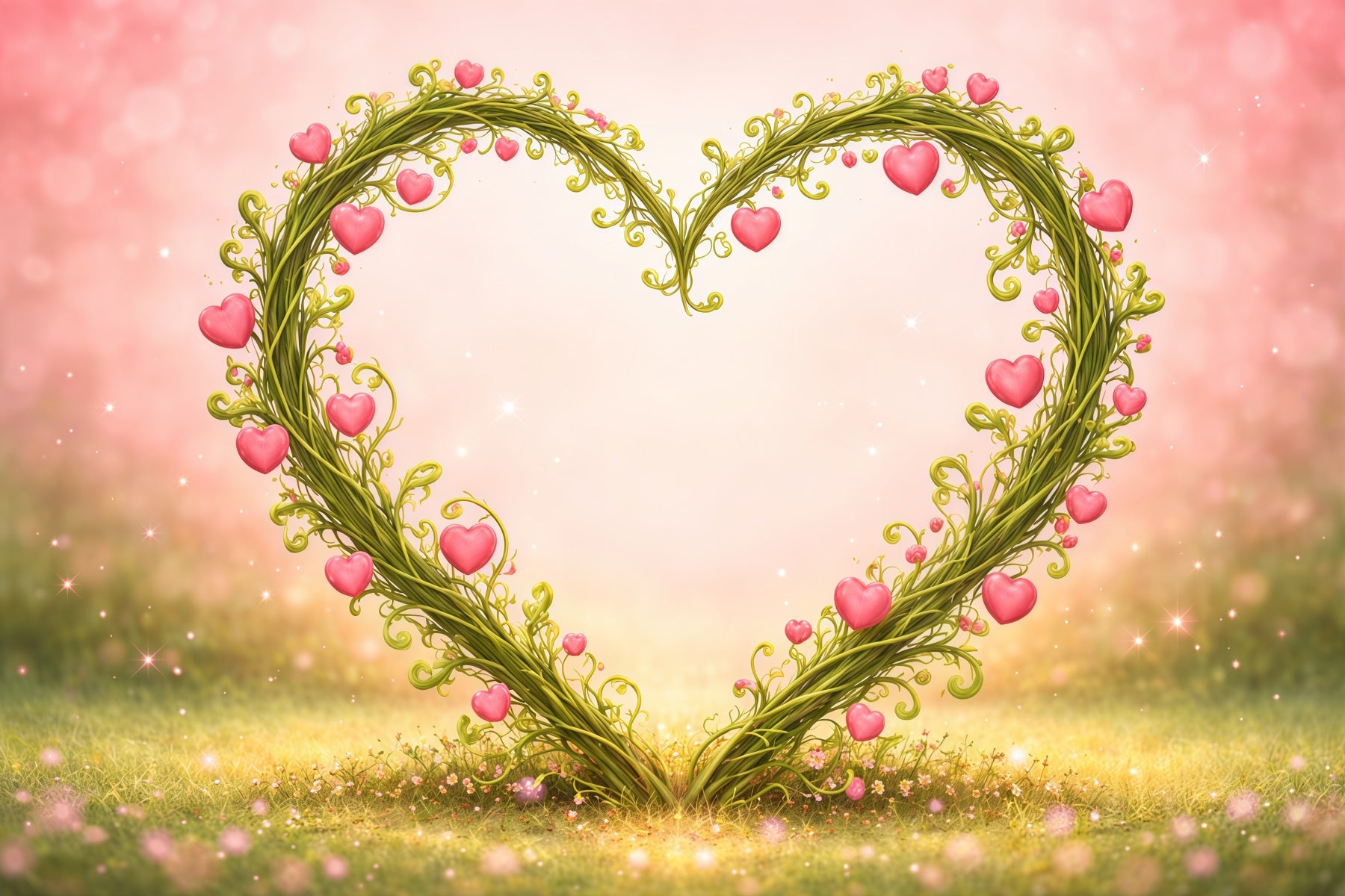 Heart Floral Frame Mother's Day Backdrop Whimsical Vine Pink Love Mother's Day Backdrop Ideas LXX63-12