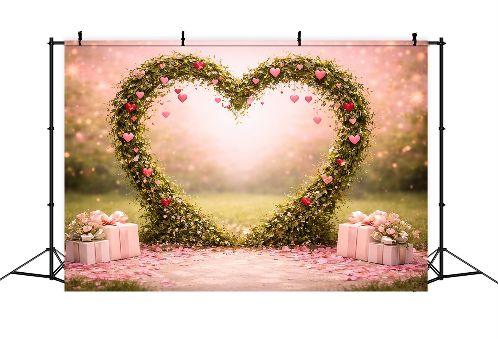 Heart Floral Frame Mother's Day Backdrop Romantic Vine Pink Gift Mother's Day Backdrop Ideas LXX63-13