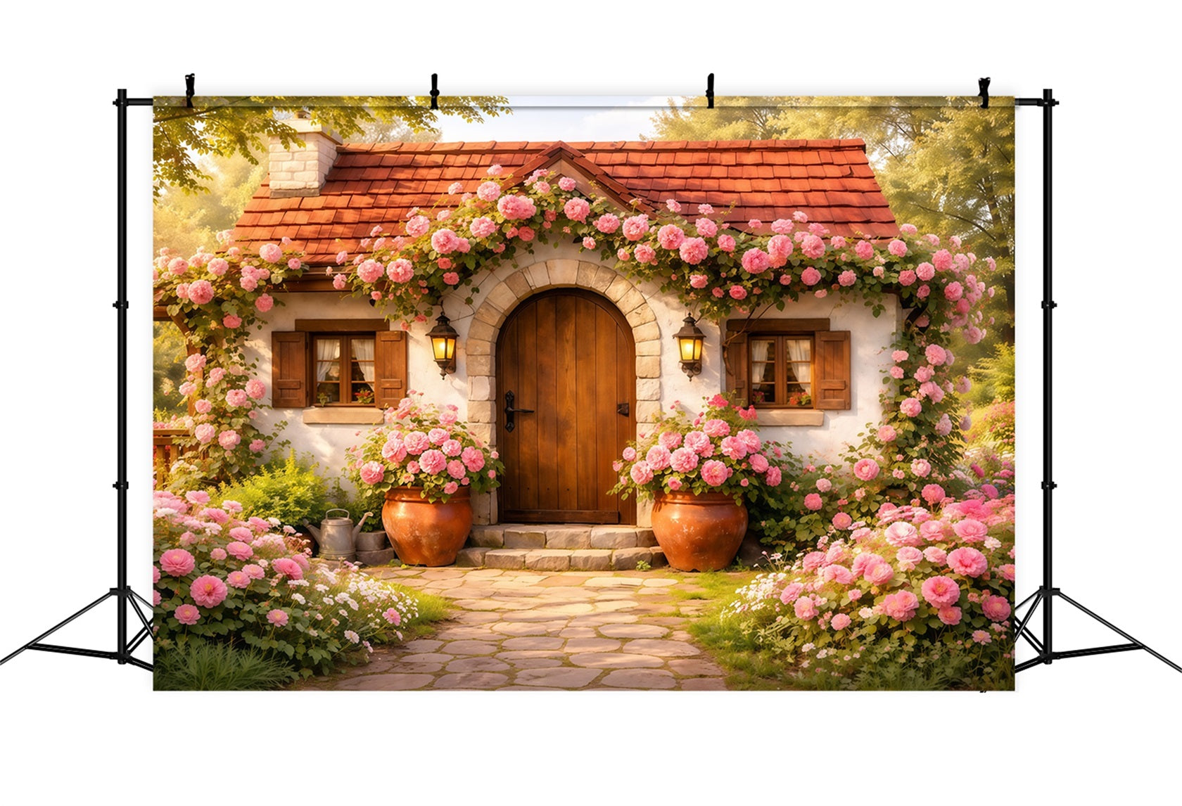 Romantic Cottage Mother's Day Backdrop Rustic Door Rose Bloom Happy Mothers Day Backdrop LXX63-17