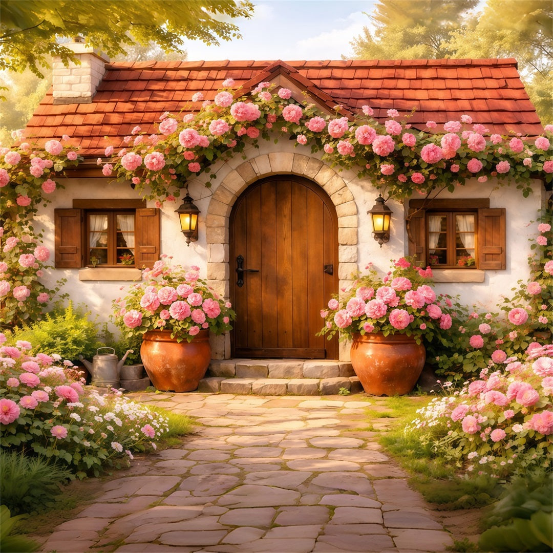 Romantic Cottage Mother's Day Backdrop Rustic Door Rose Bloom Happy Mothers Day Backdrop LXX63-17