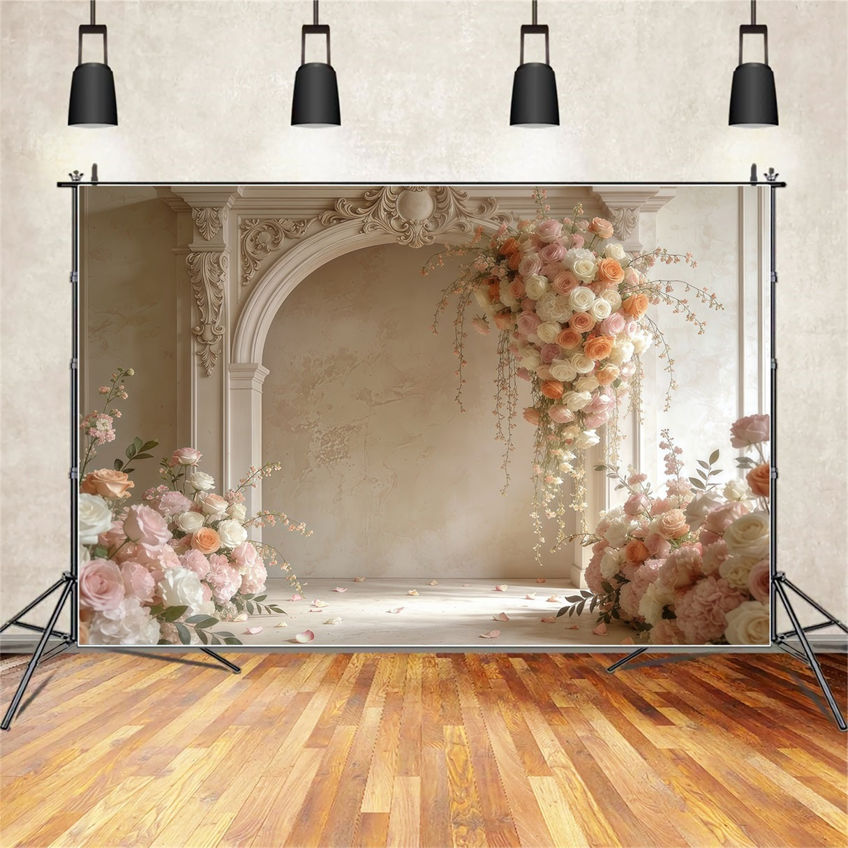 Mother's Day Portrait Backdrop Elegant Arch Pastel Rose Mother's Day Backdrop LXX63-2