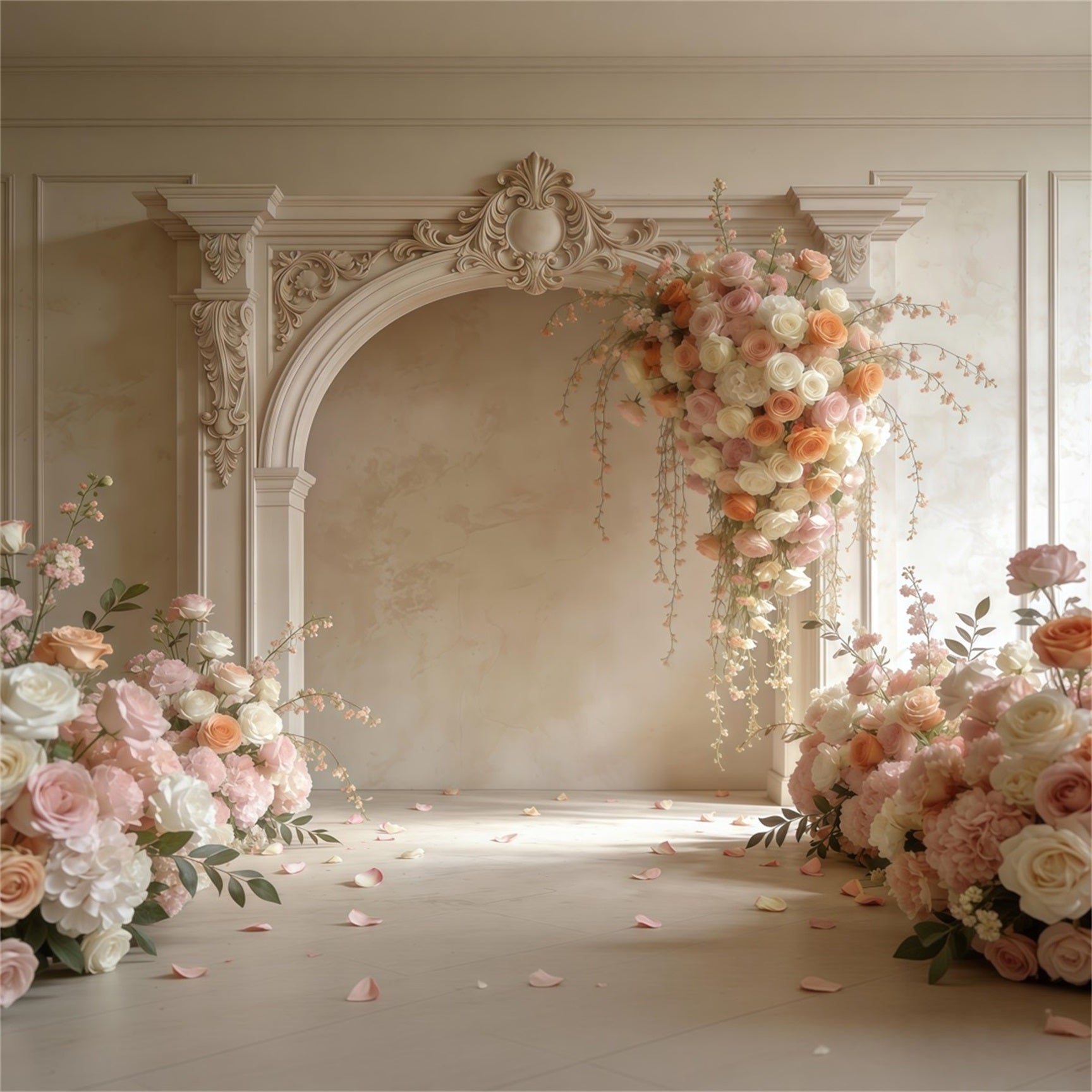 Mother's Day Portrait Backdrop Elegant Arch Pastel Rose Mother's Day Backdrop LXX63-2