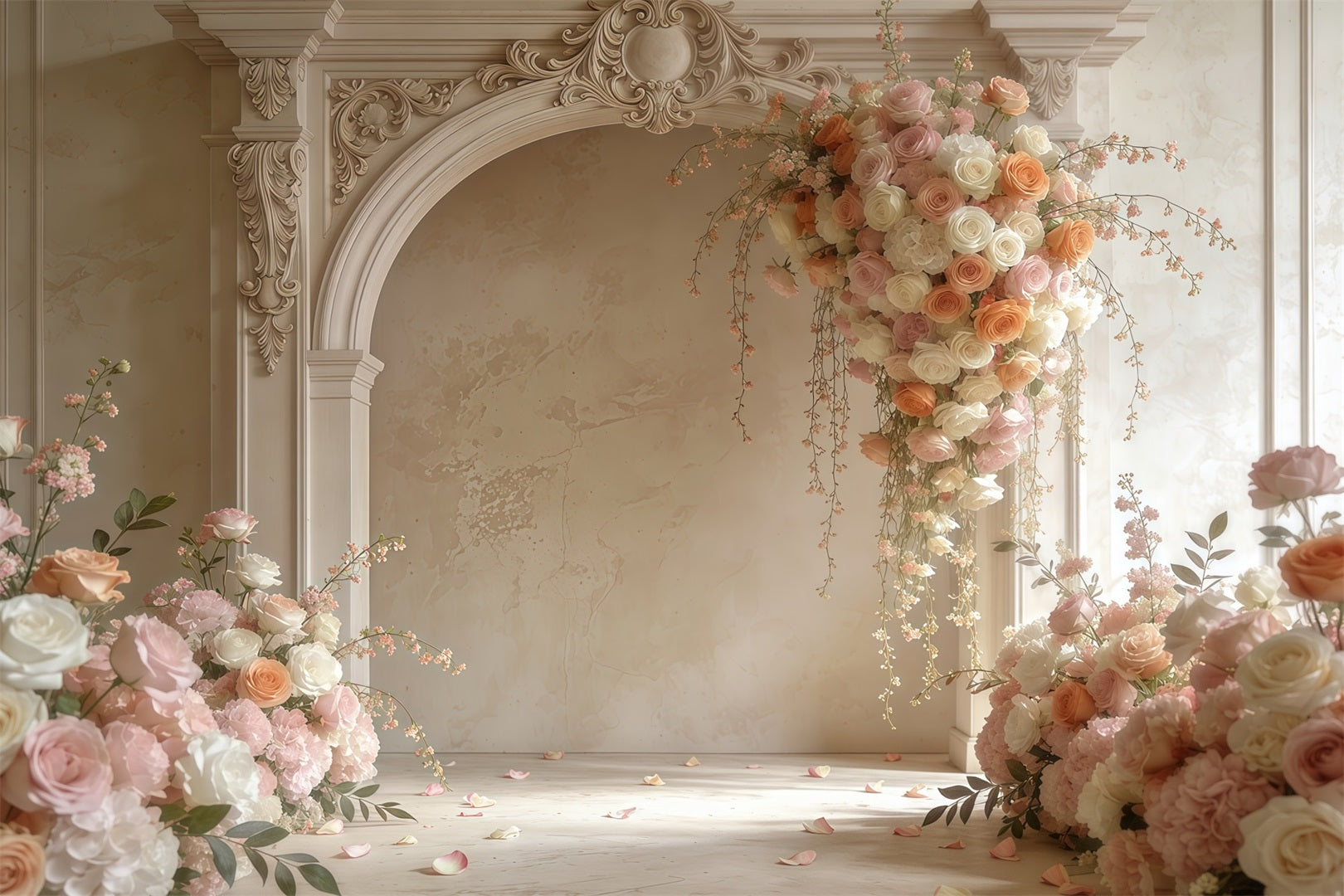 Mother's Day Portrait Backdrop Elegant Arch Pastel Rose Mother's Day Backdrop LXX63-2