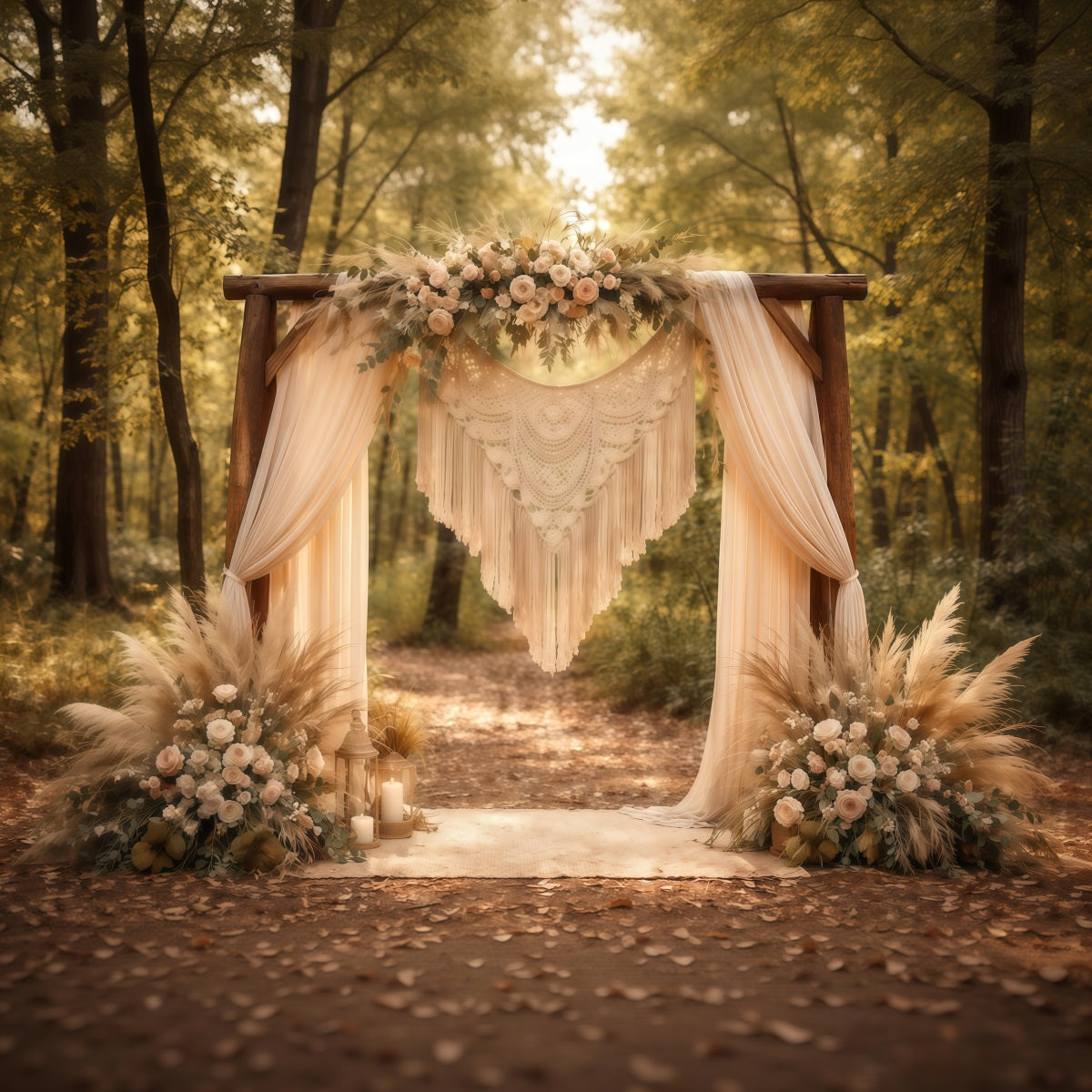 Floral Arch Mother's Day Backdrop Boho Pampas Flower Arch Woodland Mothers Day Backdrop Ideas LXX63-20