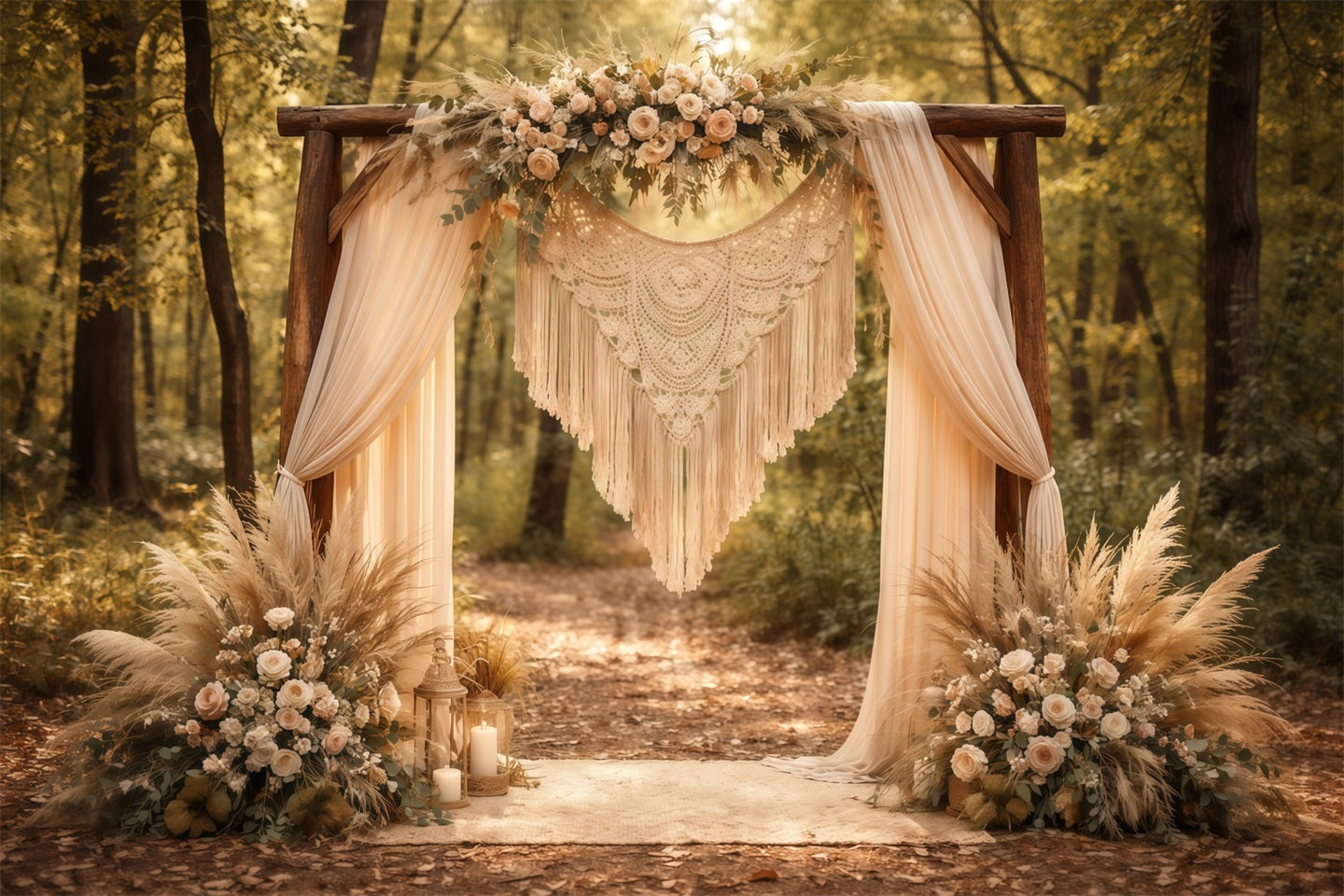 Floral Arch Mother's Day Backdrop Boho Pampas Flower Arch Woodland Mothers Day Backdrop Ideas LXX63-20