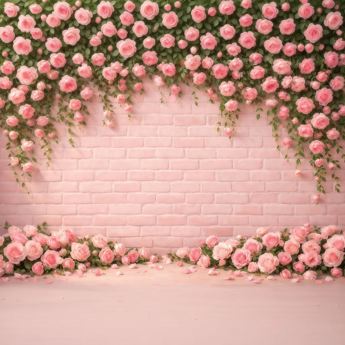 Pink Brick Wall Mother's Day Backdrop Rose Floral Border Petals Mother's Day Photo Backdrop Ideas LXX63-24