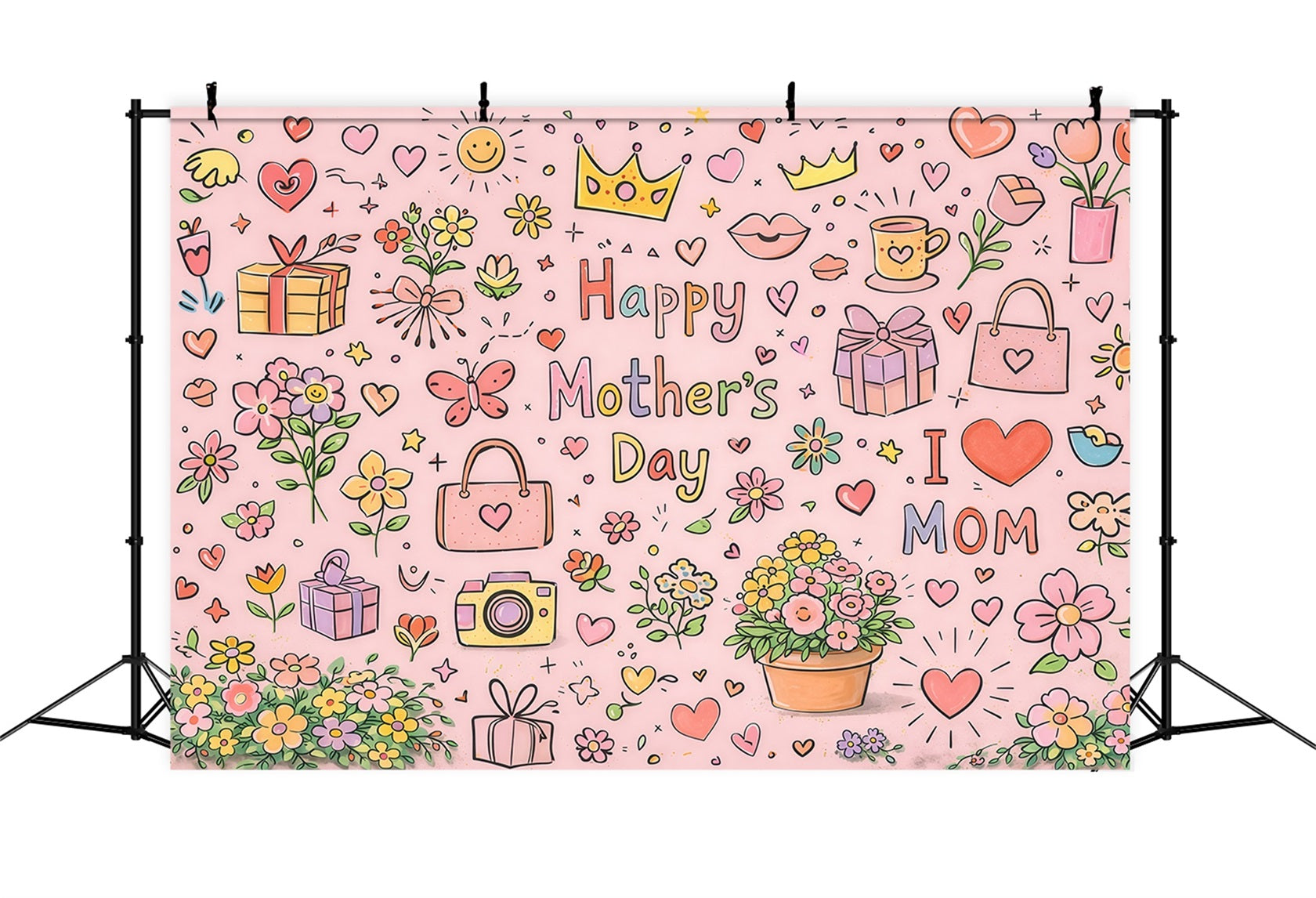 Mom Letters Mother's Day Backdrop Cute Doodle Floral Gift Pattern Backdrop For Mother's Day LXX63-26