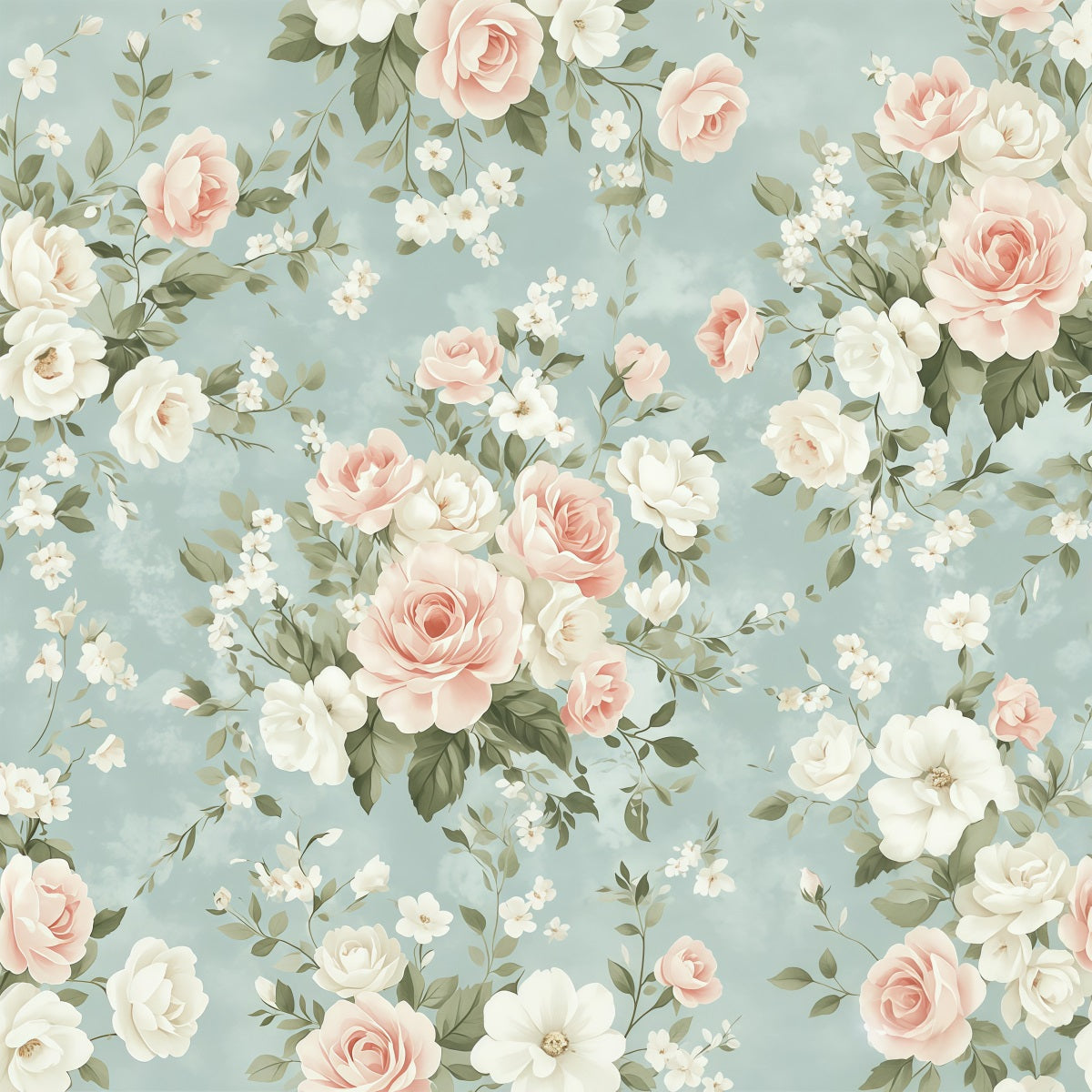 Mother's Day Portrait Backdrop Vintage Blue Rose Botanical Mother's Day Backdrop LXX63-3