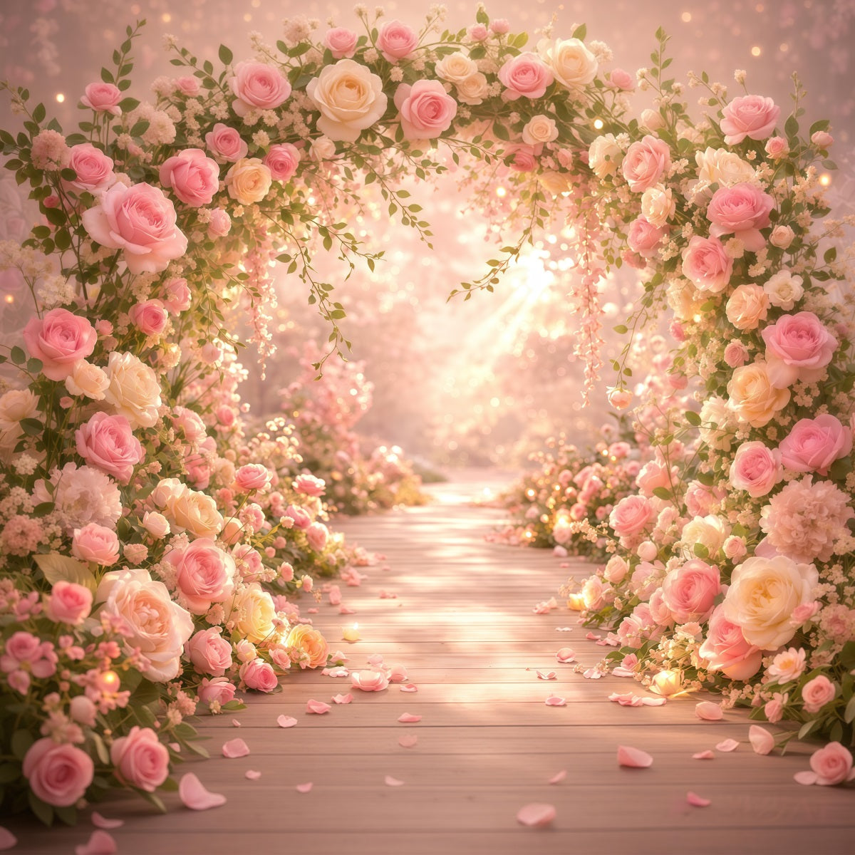 Pink Gold Romance Mother's Day Backdrop Romantic Rose Light Pathway Backdrops For Mother's Day LXX63-30