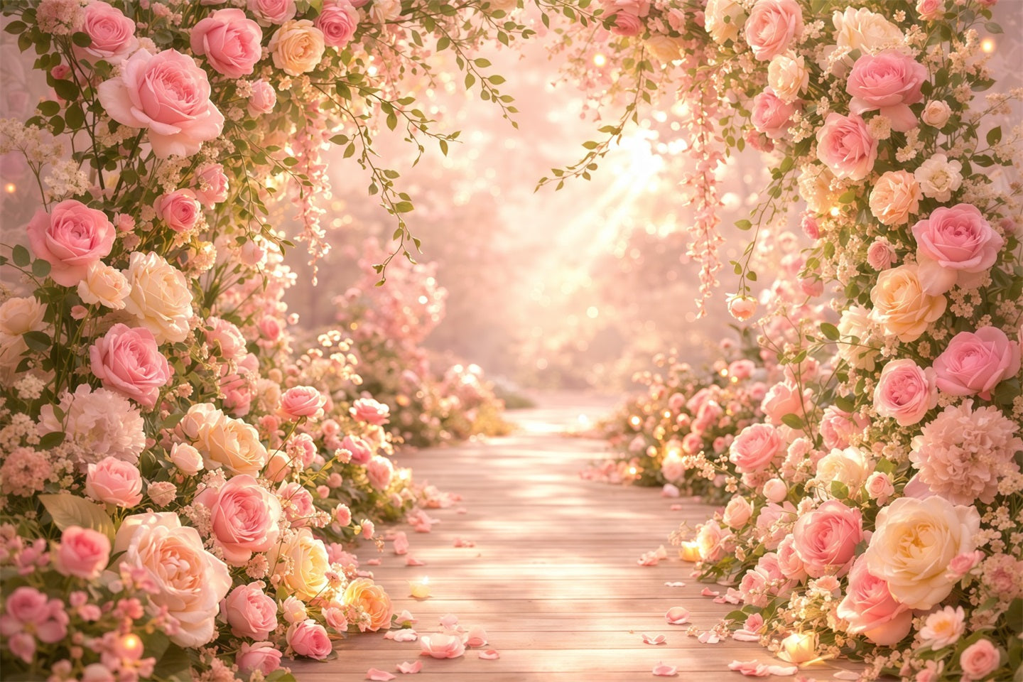 Pink Gold Romance Mother's Day Backdrop Romantic Rose Light Pathway Backdrops For Mother's Day LXX63-30