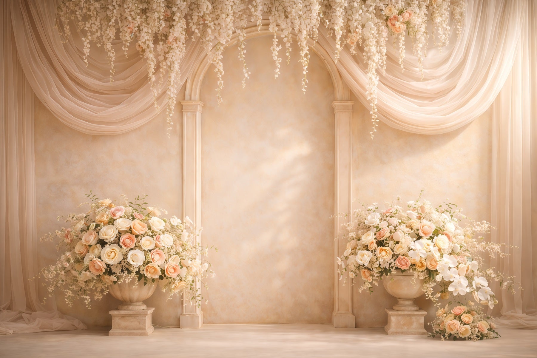 Pastel Retro Mother's Day Backdrop Ivory Floral Arch Draped Curtains Mothers Day Photo Backdrops LXX63-37