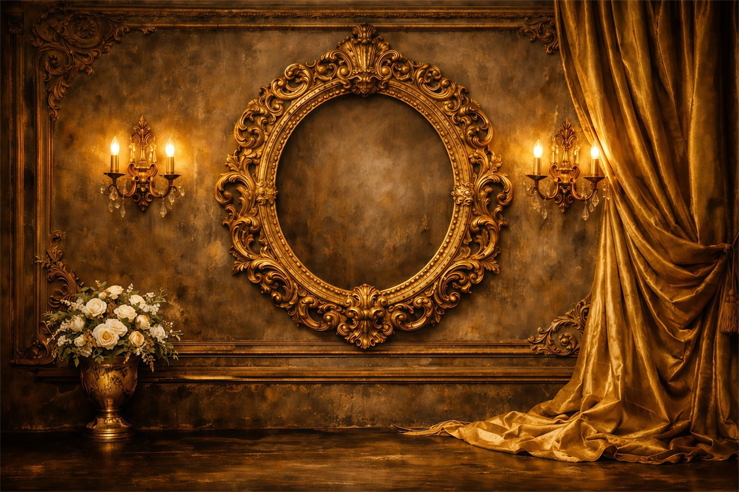 Pastel Retro Mother's Day Backdrop Gold Ornate Frame Velvet Drapes Mothers Day Photo Backdrops LXX63-40