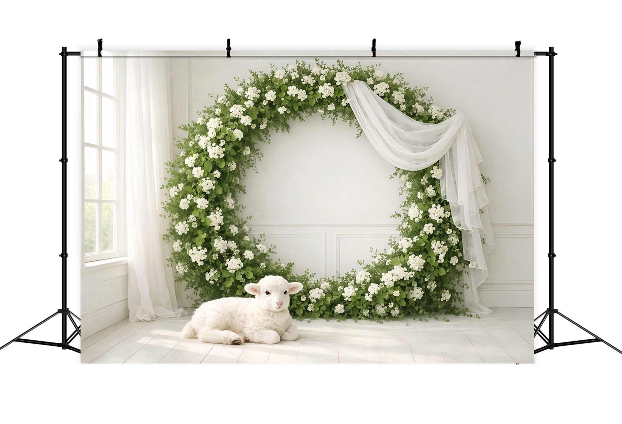 Mother's Day Backdrop Ideas For Church Floral Wreath White Lamb Happy Mothers Day Photo Backdrop LXX63-49