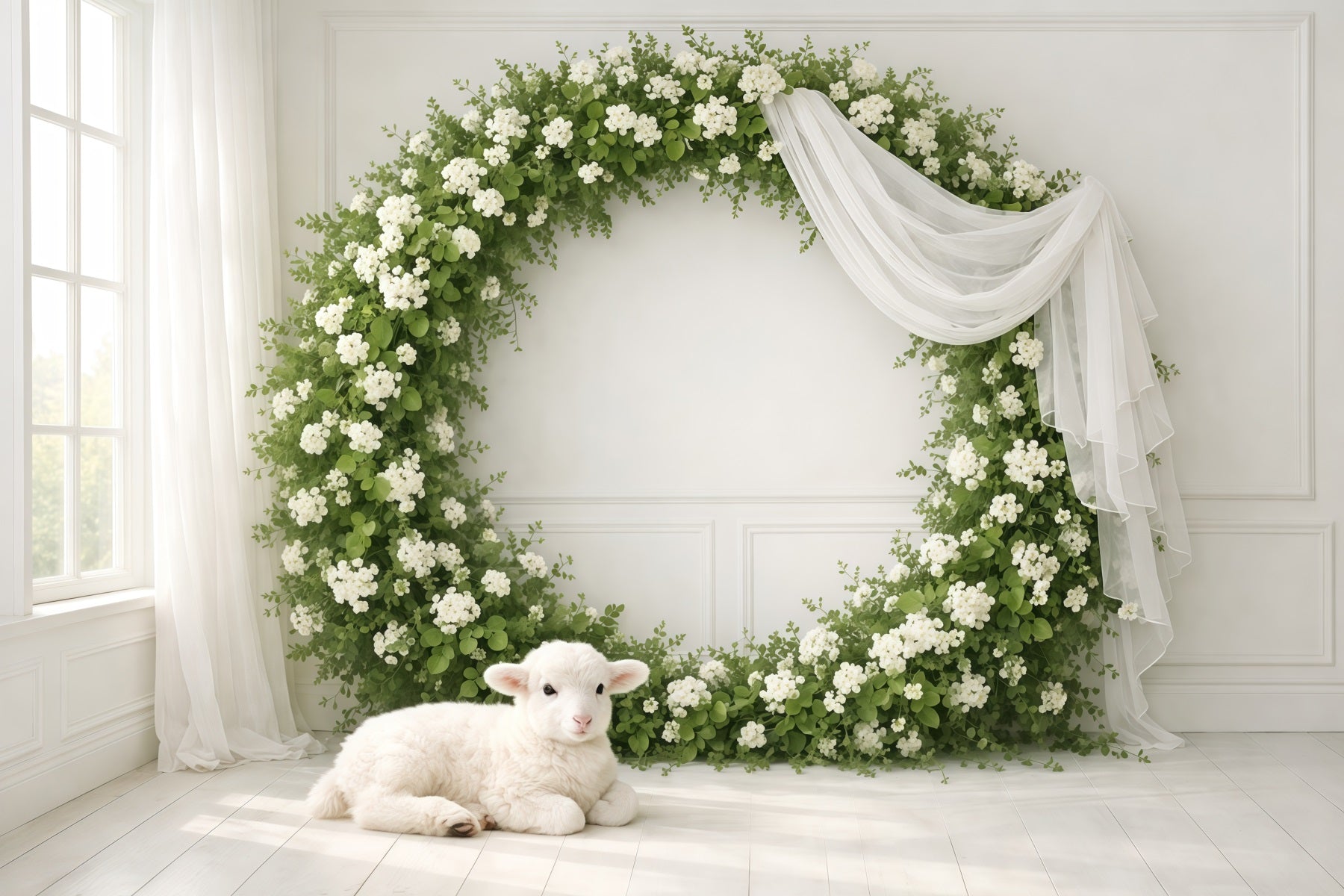 Mother's Day Backdrop Ideas For Church Floral Wreath White Lamb Happy Mothers Day Photo Backdrop LXX63-49