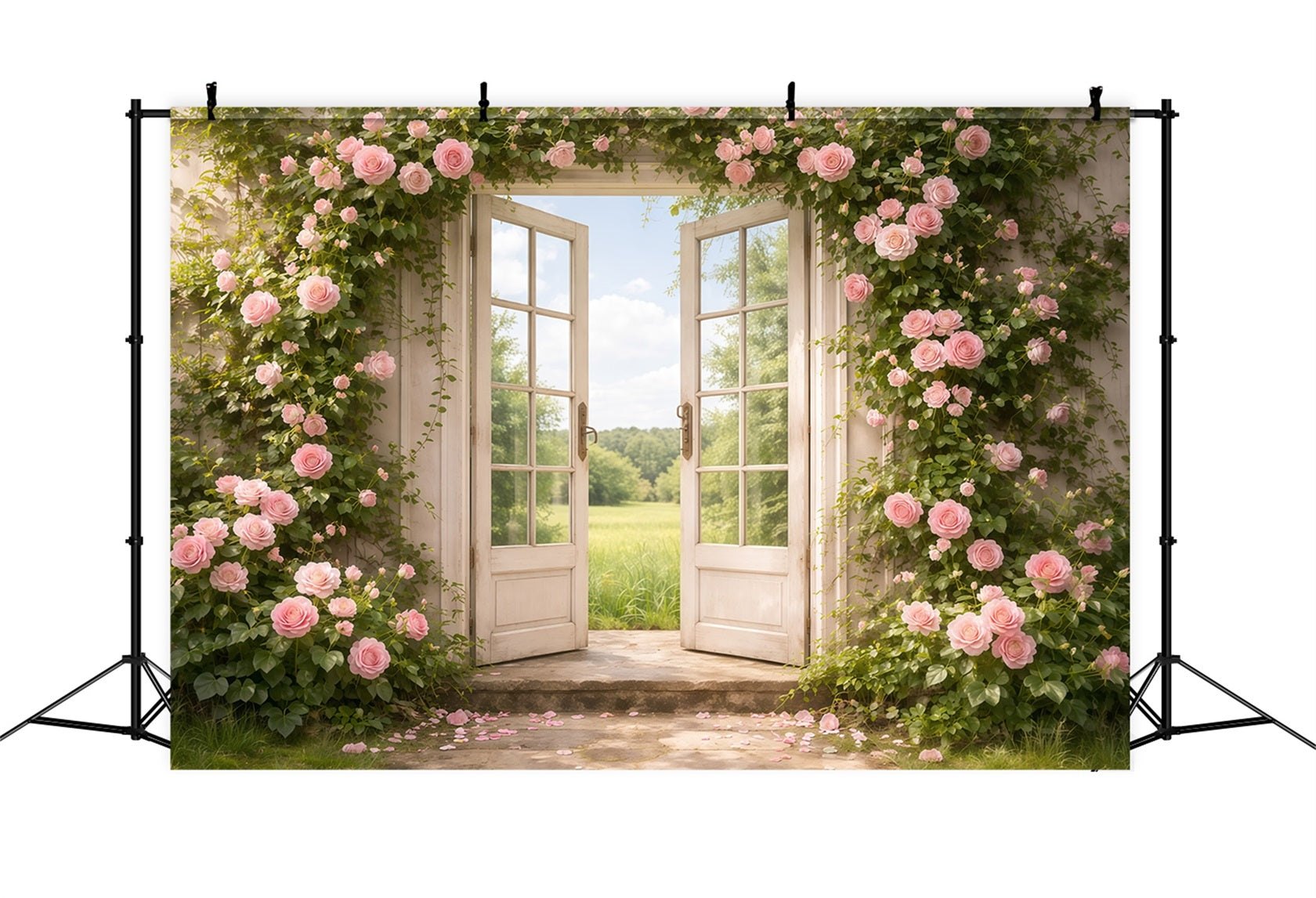 Mother's Day Portrait Backdrop Romantic Door Pink Rose Archway Mother's Day Backdrop LXX63-5