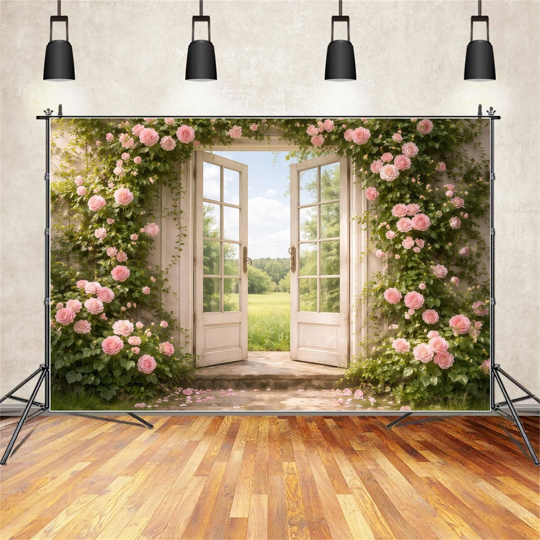 Mother's Day Portrait Backdrop Romantic Door Pink Rose Archway Mother's Day Backdrop LXX63-5