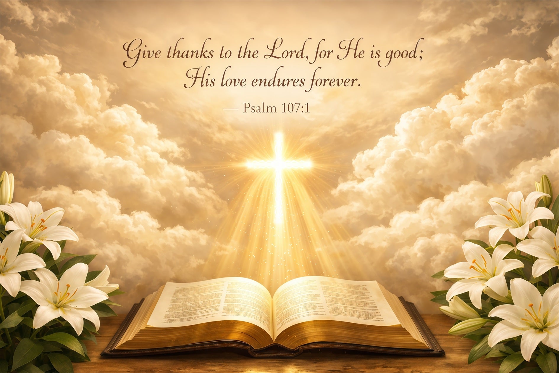 Mother's Day Backdrop Ideas For Church Golden Light Cross Lily Clouds Happy Mothers Day Photo Backdrop LXX63-50
