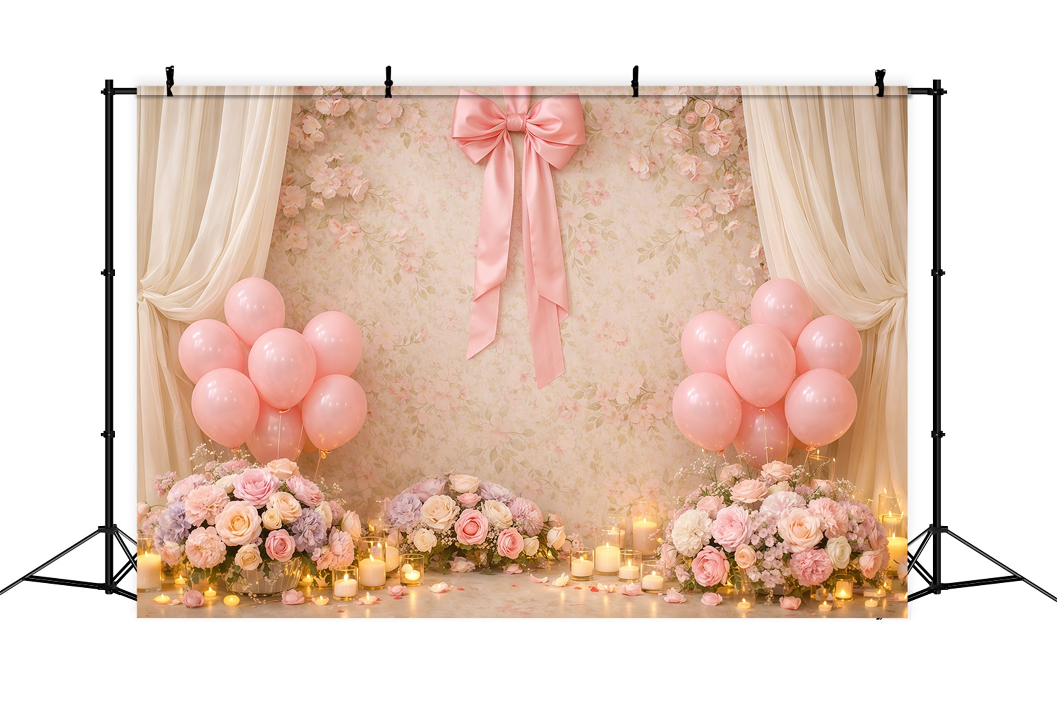 Mothers Day Balloon Backdrop Elegant Pink Balloon Floral Candle Backdrop Ideas For Mother's Day LXX63-52