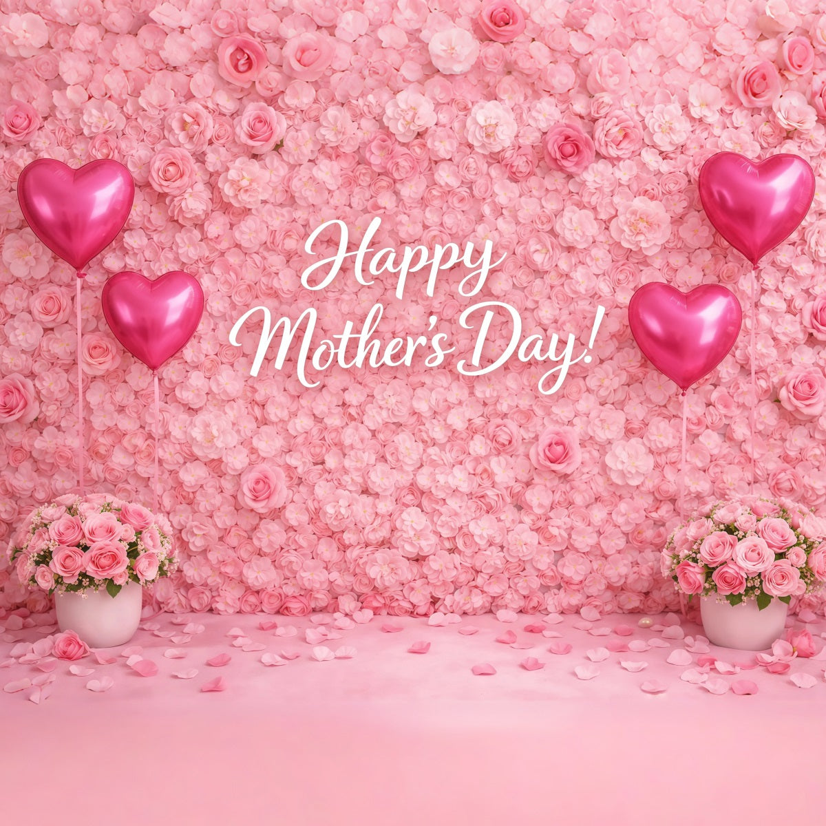 Mother's Day Backdrop Ideas For School Pink Rose Wall Heart Balloon Mothers Day Photography Backdrops LXX63-56