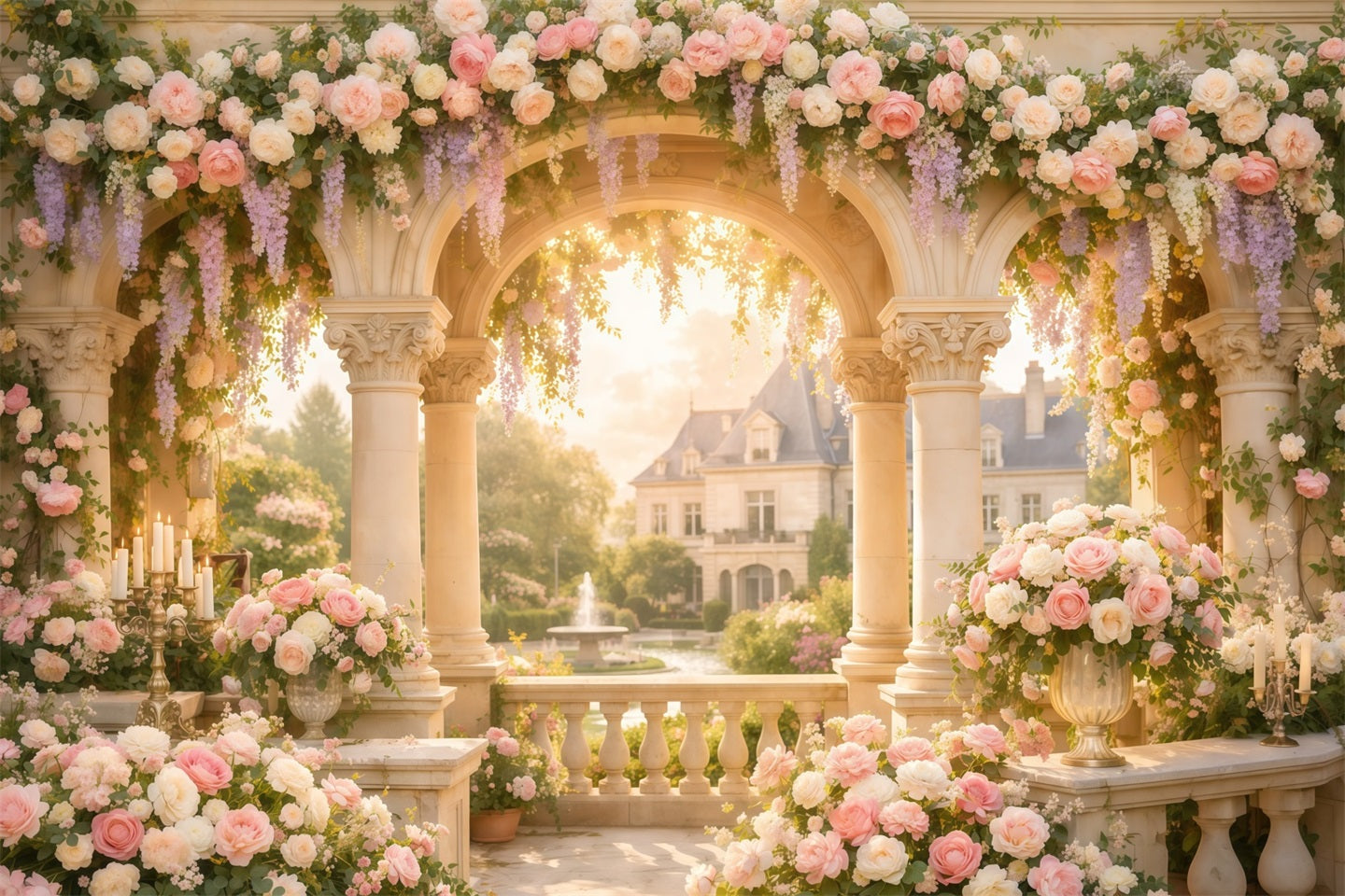 Floral Mother's Day Backdrop Ideas Floral Column Arch Fountain Backdrop Design For Mother's Day LXX63-58