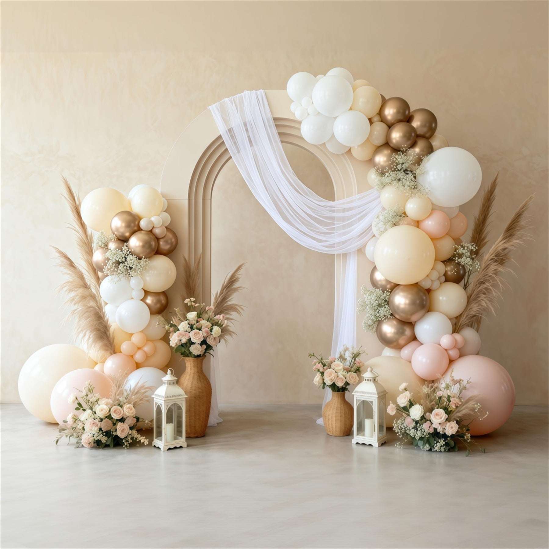 Mother's Day Balloon Backdrop Elegant Neutral Arch Boho Pampas Simple Mother's Day Backdrop LXX63-59