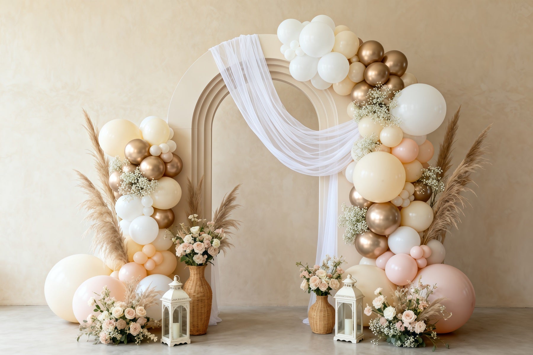 Mother's Day Balloon Backdrop Elegant Neutral Arch Boho Pampas Simple Mother's Day Backdrop LXX63-59