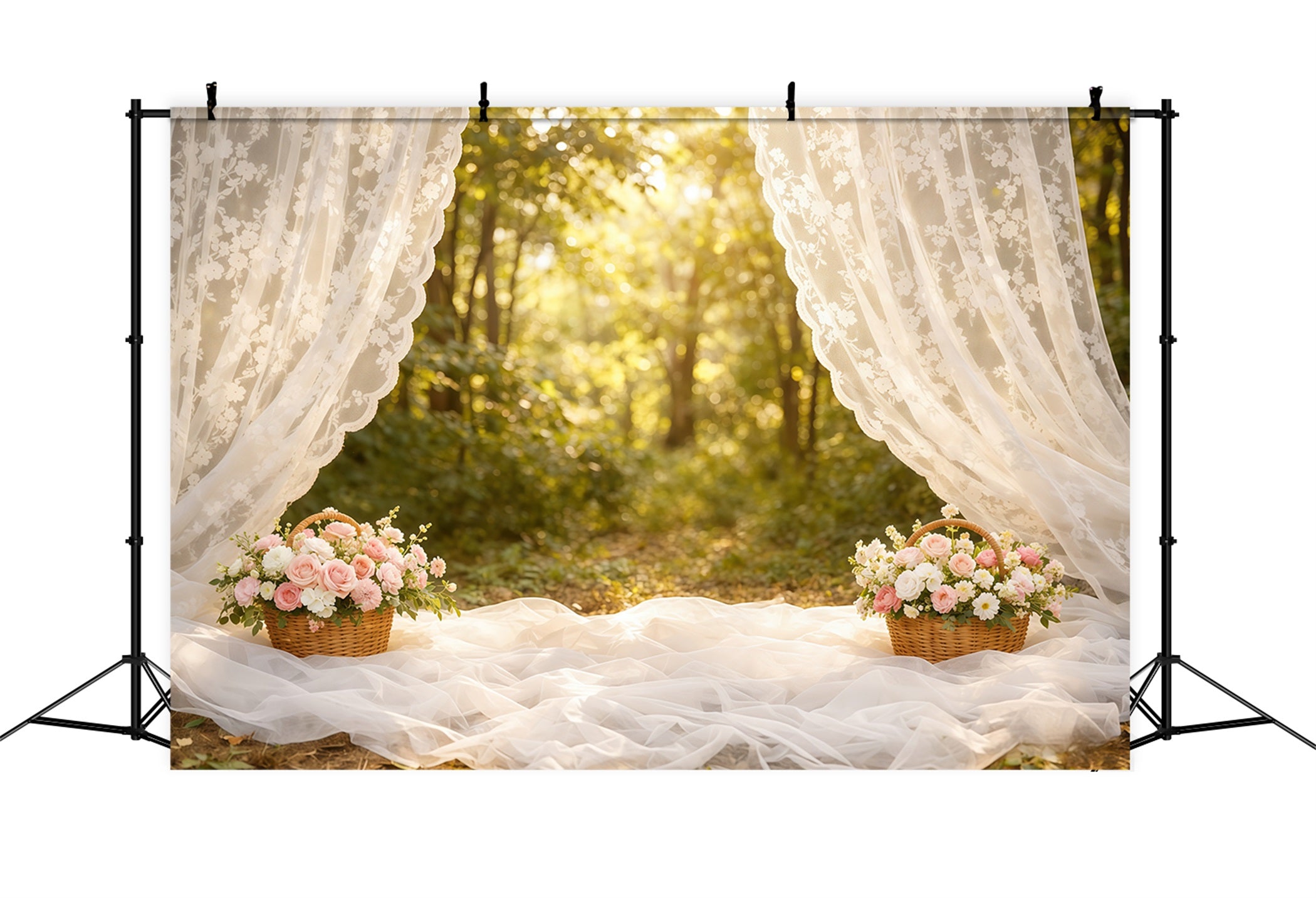 Mother's Day Portrait Backdrop Soft Lace Curtain Forest Mother's Day Backdrop LXX63-6