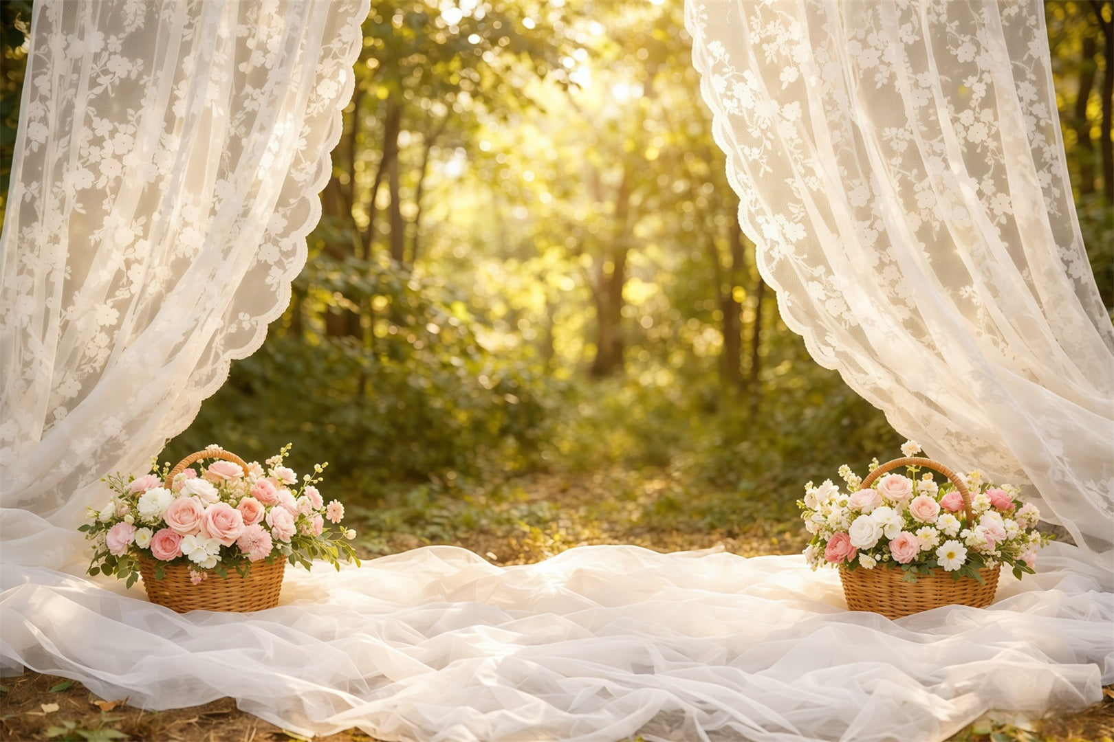 Mother's Day Portrait Backdrop Soft Lace Curtain Forest Mother's Day Backdrop LXX63-6