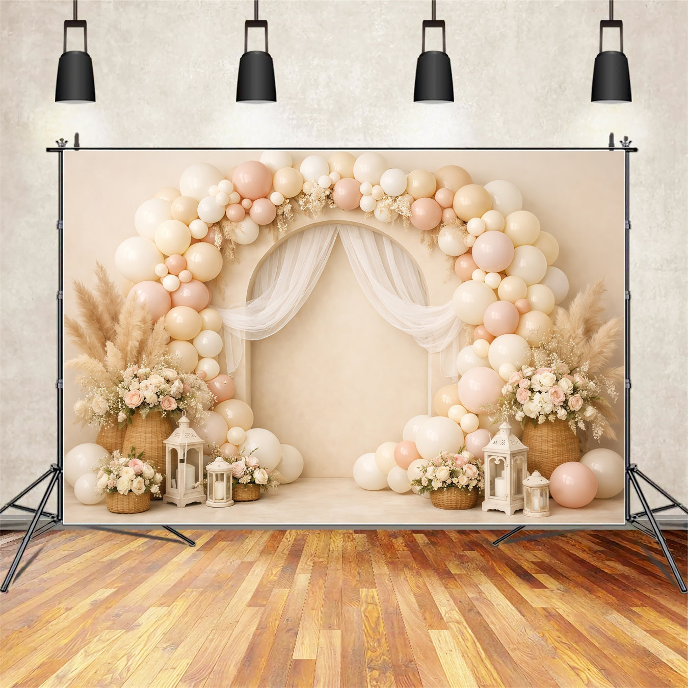 Mother's Day Balloon Backdrop Pastel Arch Draped Boho Pampas Simple Mother's Day Backdrop LXX63-60
